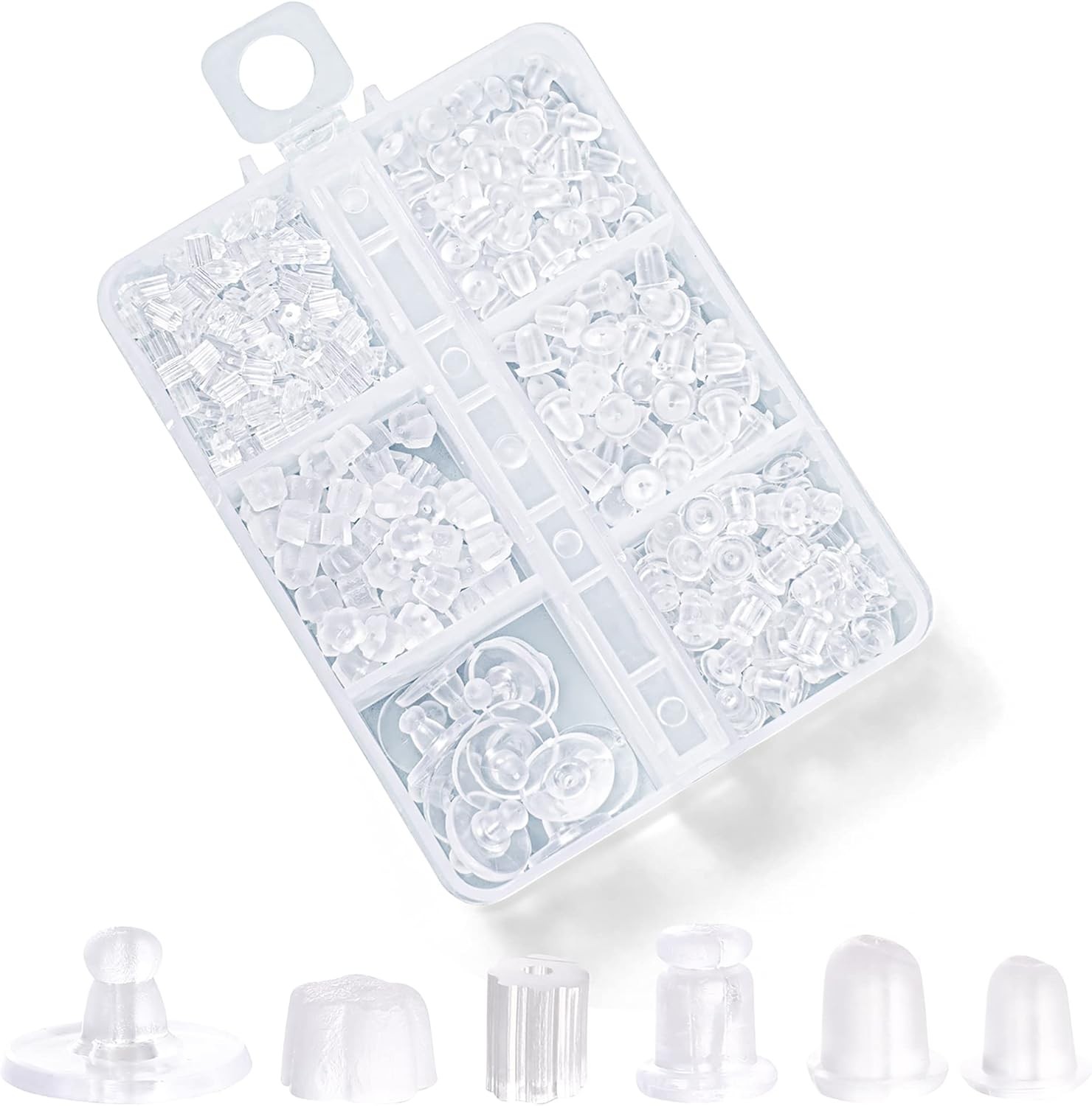 6 Styles Silicone Earring Backs for Studs, 600 Pcs Clear Soft Earring Backings