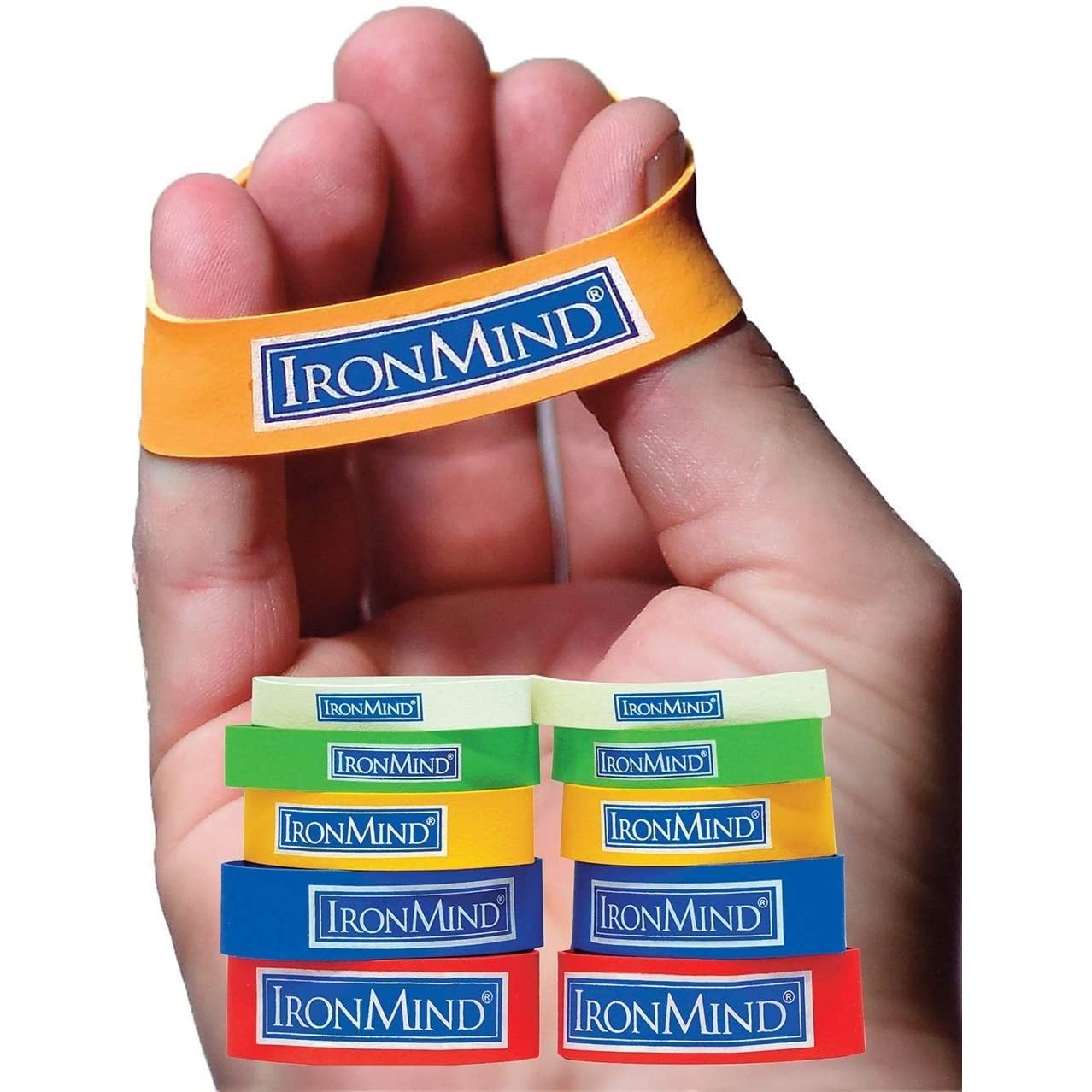 IronMind Expand-Your-Hand Bands 10 10 Pack, Red, blue, yellow, green, white