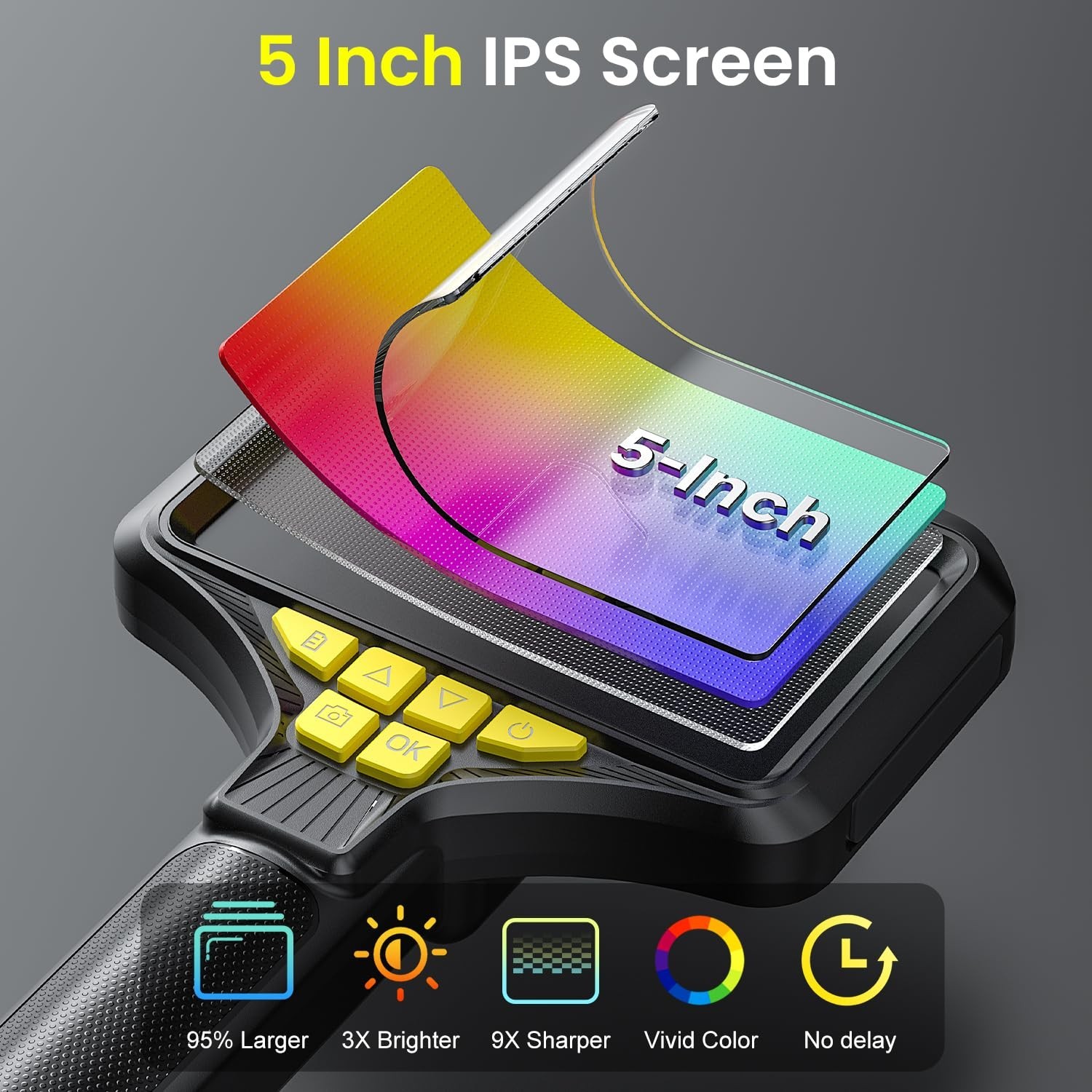 Dual Lens Endoscope Camera with Light, 5.0'' IPS Screen Inspection Camera, 10...