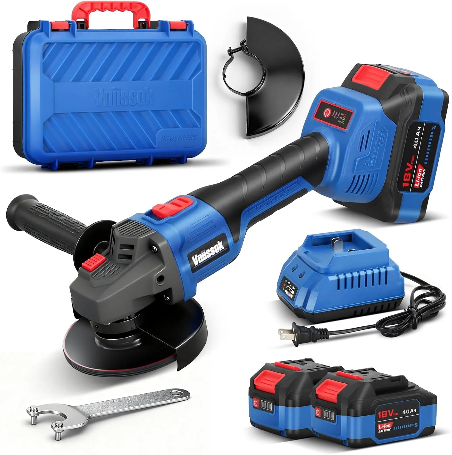 Cordless Angle Grinder Kit, Brushless Angle Grinder Tool with 2x4.0Ah Batteries