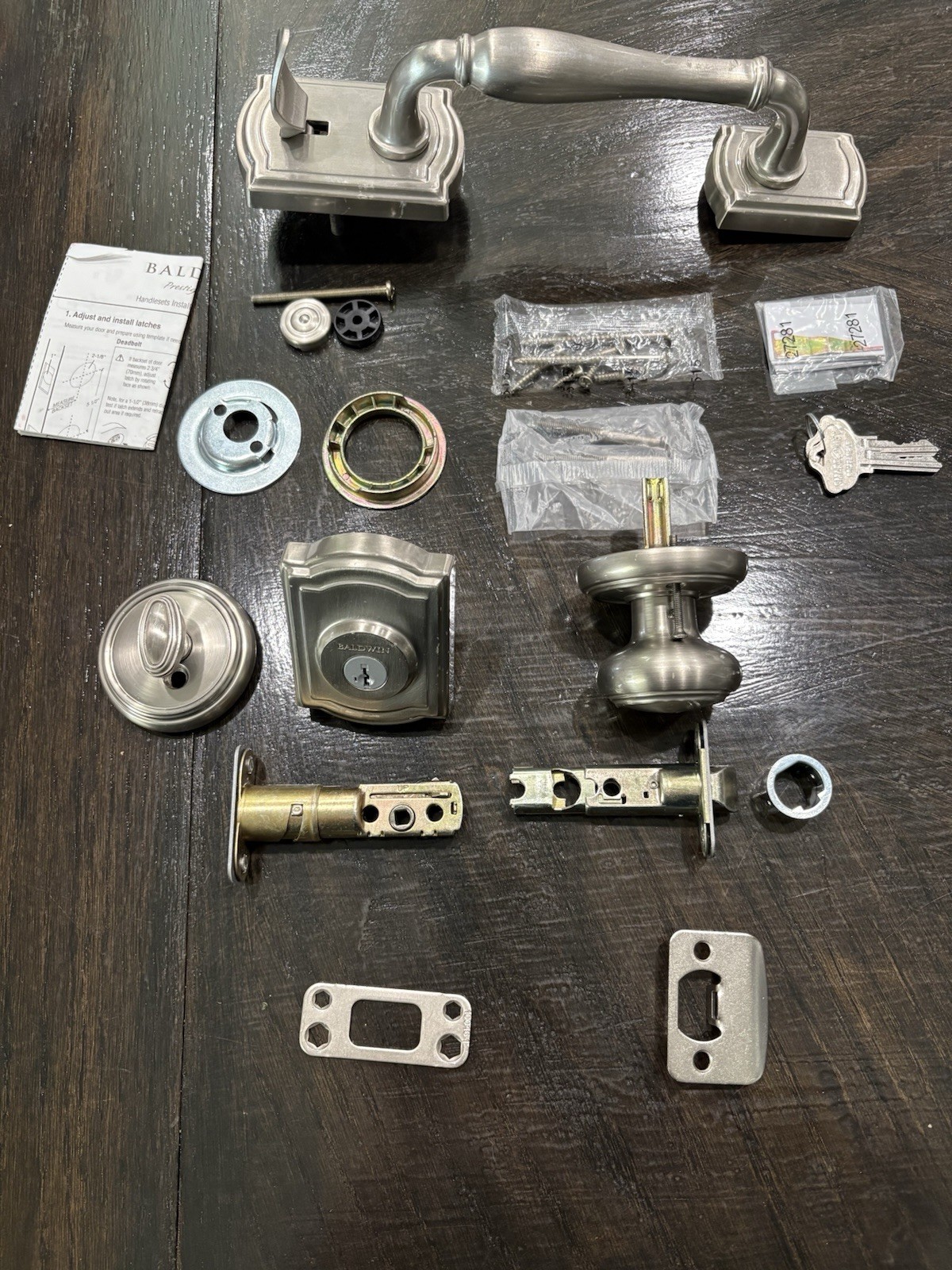 Baldwin Prestige wesley Satin Nickel Handleset Alcott SmartKey Entry SCRATCHES