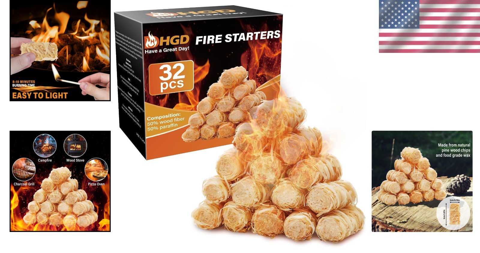 32 Pcs Waterproof Fire Starters - Quick Lighting for BBQ, Campfire & More