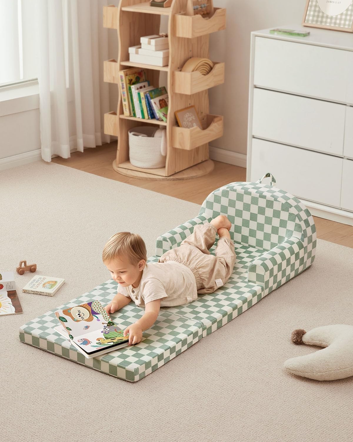 Foldable Toddler Couch 2-in-1 Comfy Toddler Chair & Lounger Reading Playroom