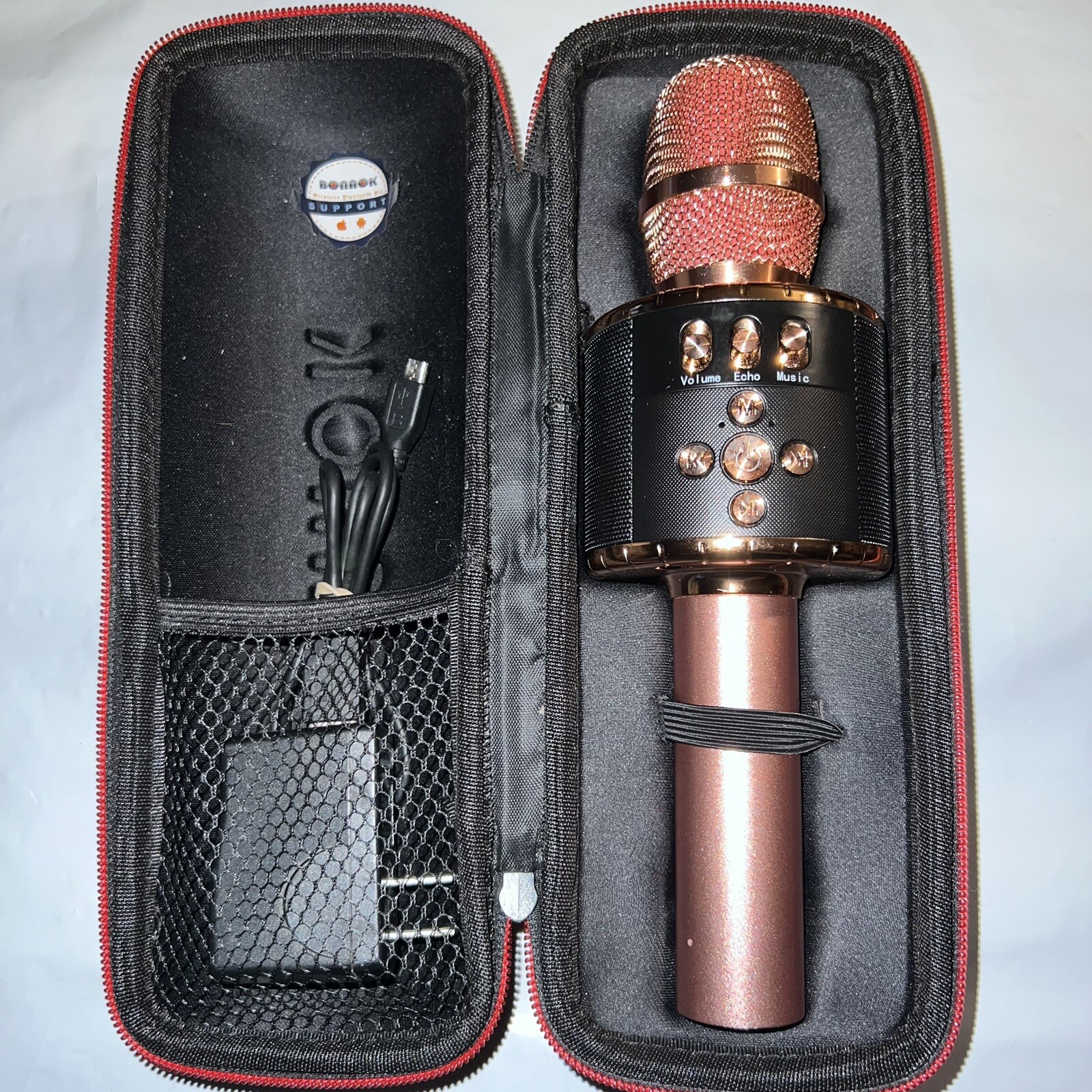 Bluetooth Wireless Karaoke Microphone w/LED Lights, Rose Gold Portable Handheld