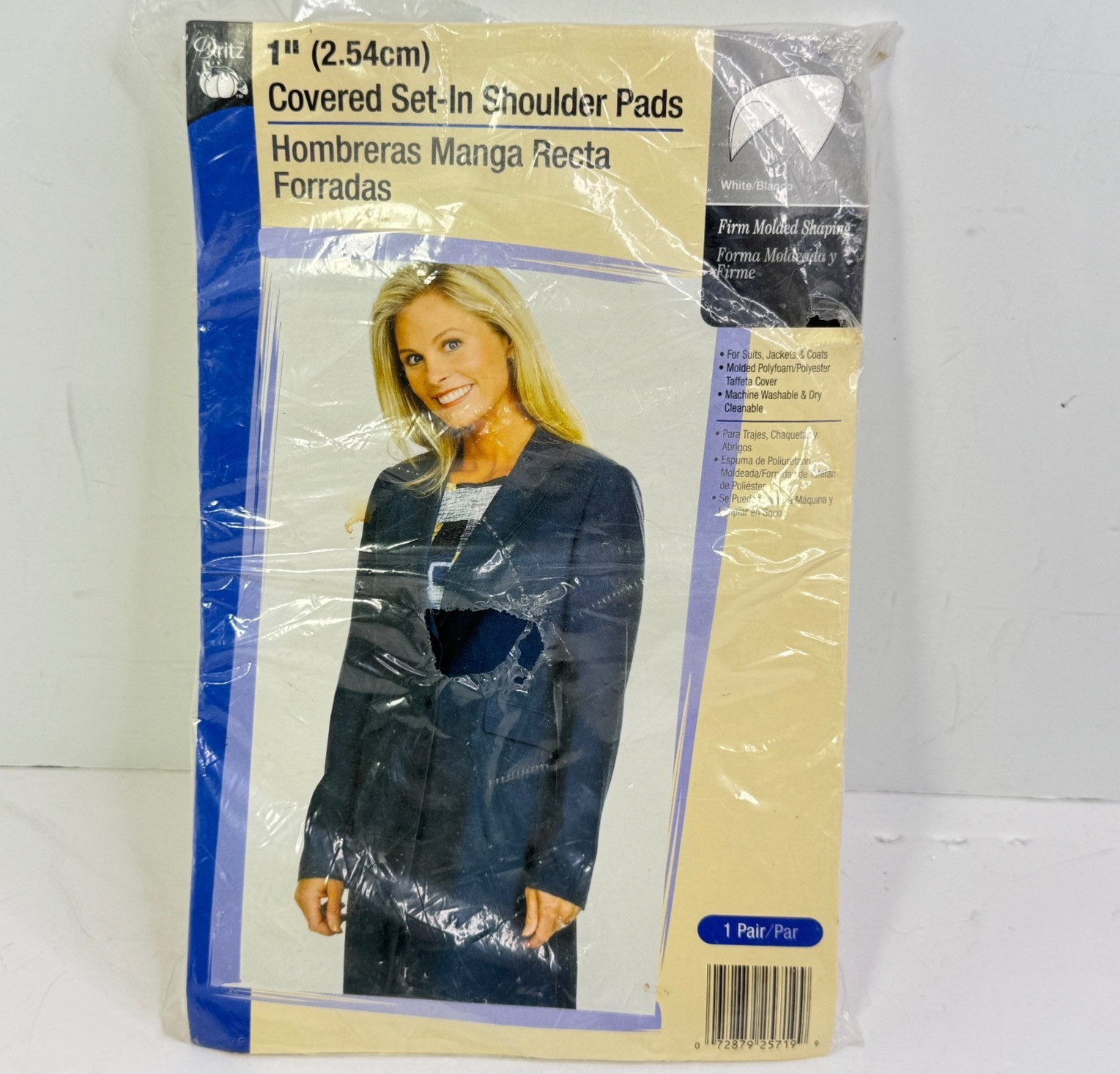 1" Covered Set-In Shoulder Pads 1 Pair White NEW old stock