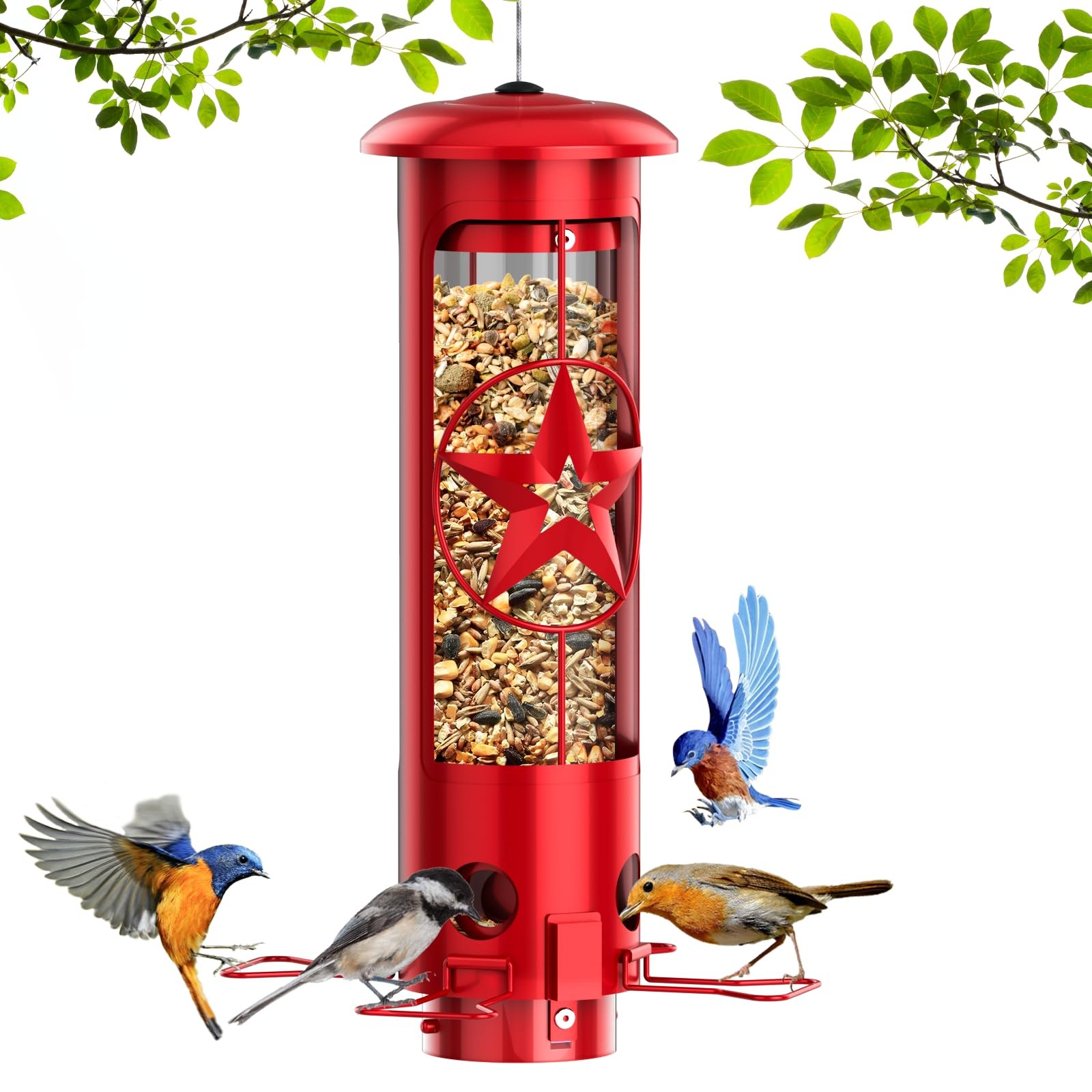Squirrel Proof Bird Feeders for Outdoors with Weight-Activated, 3LB Large Red
