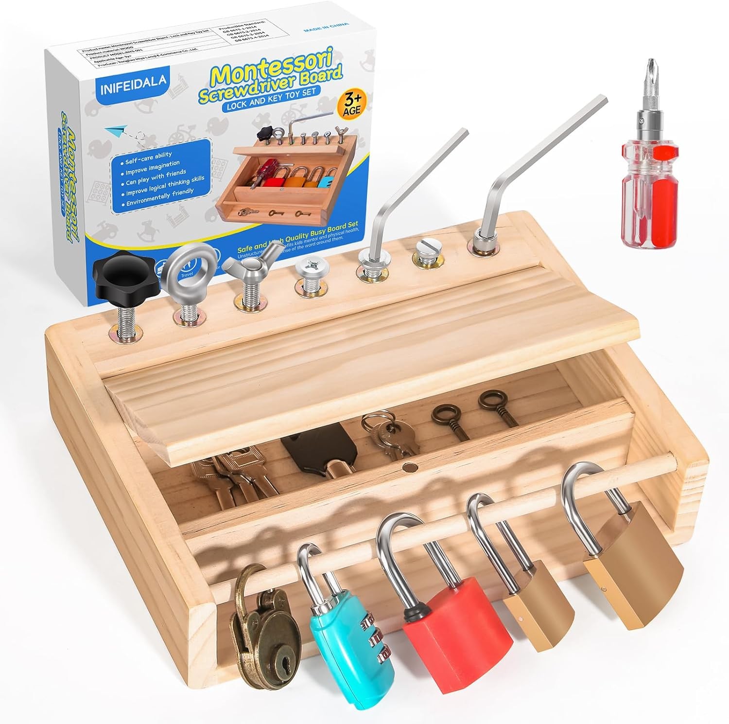 Montessori Screwdriver Board Set-Lock and Key Toy,Montessori Busy Board Toys for