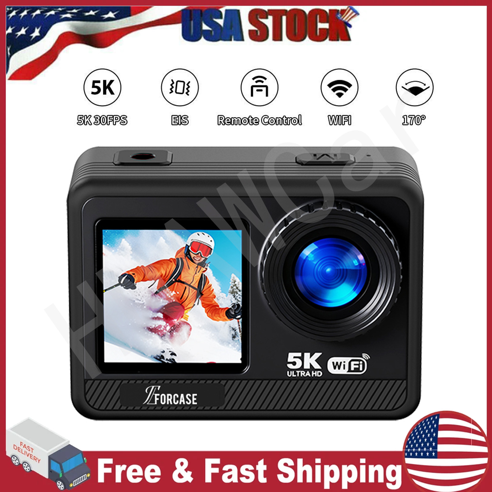 Dual Touchscreen Action Camera 128G SD Card 5K Sports Camera 12MP APP Control US
