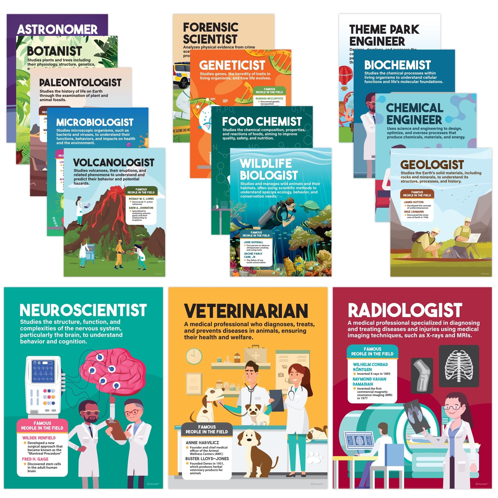 Decorably 16 Science Posters for Classroom Middle School - 11x14in Science Ca...