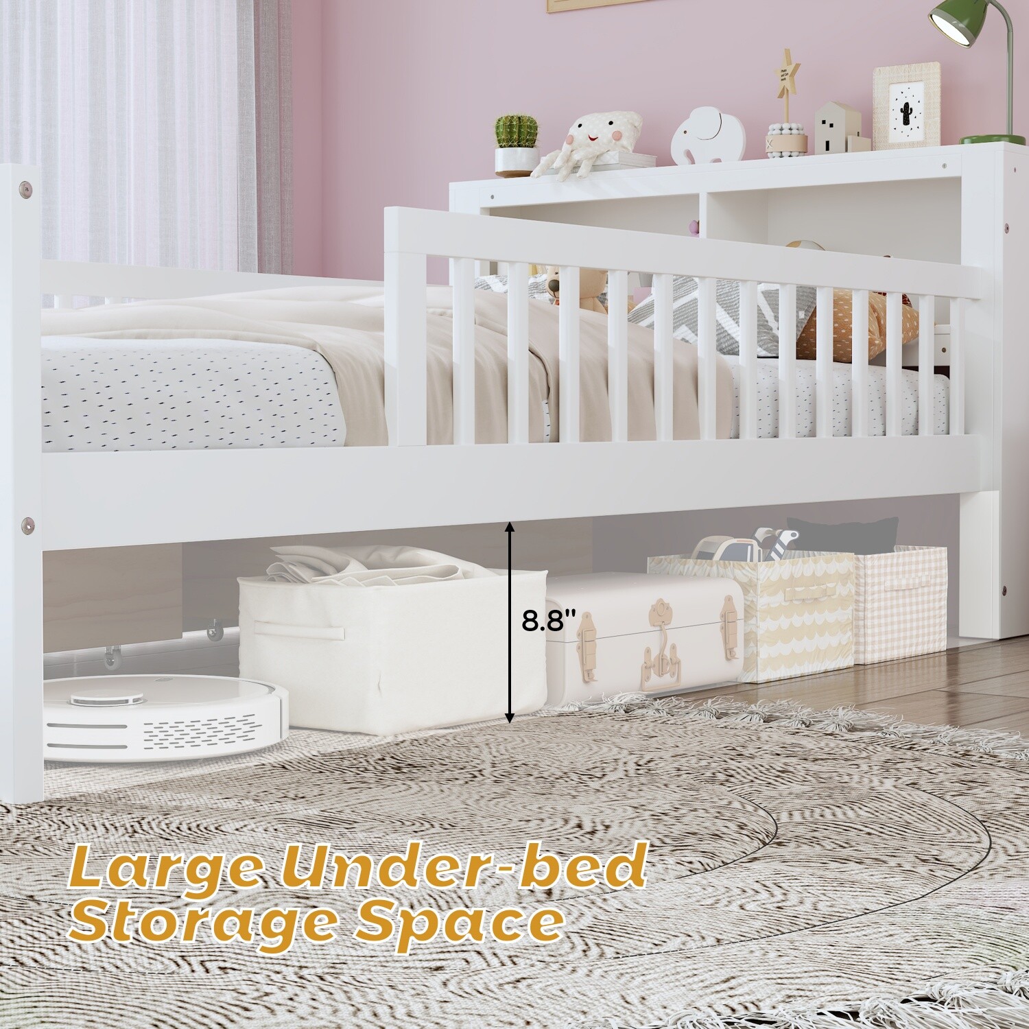 Twin Size Bed Frame Wood Platform Bed Frame with 2 Drawers & Storage Headboard