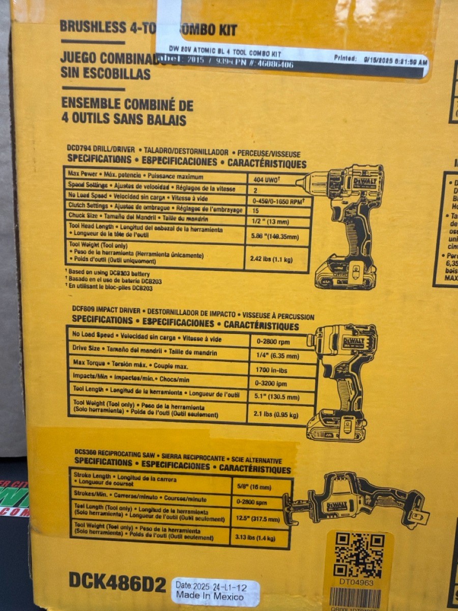 DEWALT DCK486D2 cordless 20v tool set (R7A015605)