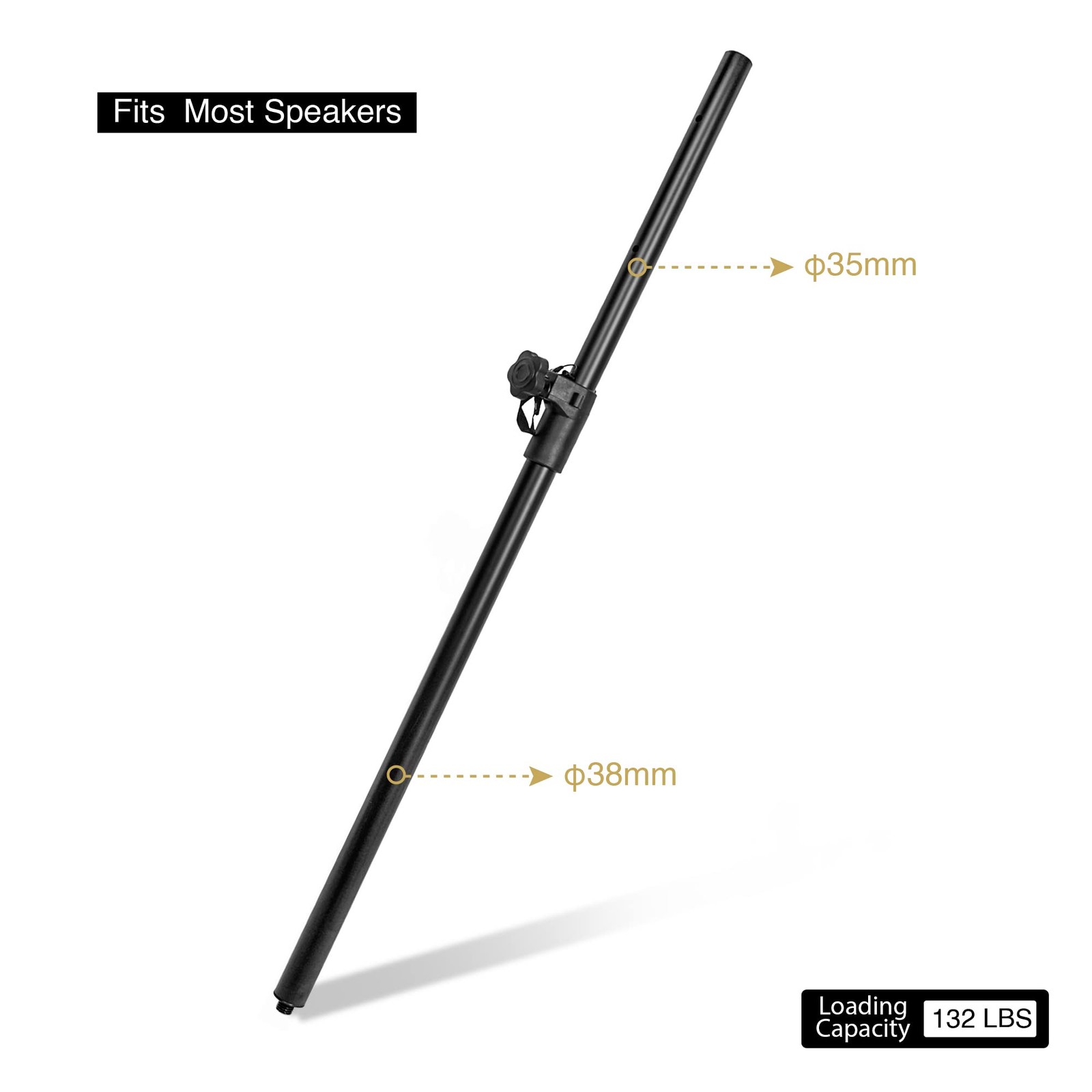 2-Pack Adjustable Height Subwoofer/Speaker Poles (35"-54") with M20 Threaded,...