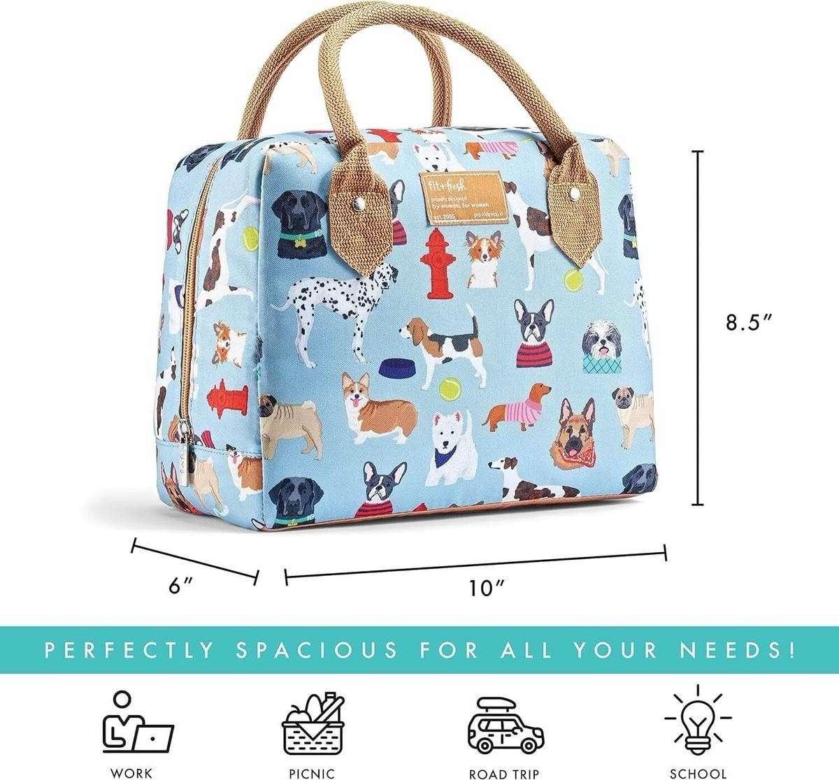 Fit & Fresh Insulated Cooler Dog Lover Lunch Tote Bag Lightweight