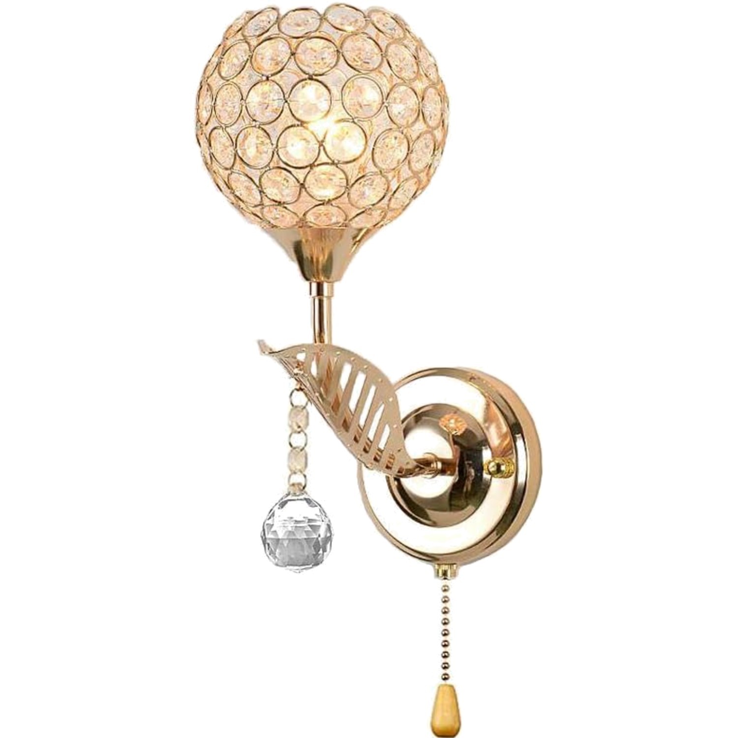 Crystal Wall Light Sconce Chrome Finish E14 Socket Pull Cord Switch