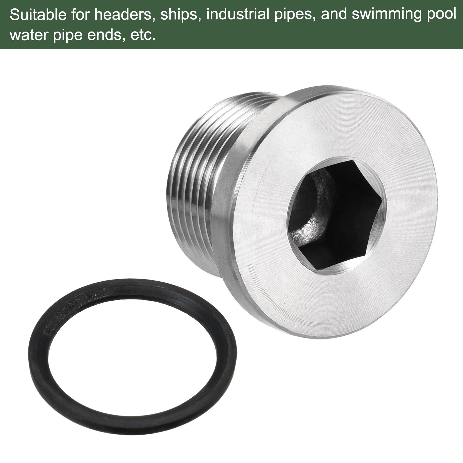 2 Pcs M24 x 1.5 Stainless Steel Internal Hex Head Socket Pipe Fitting (Silver)