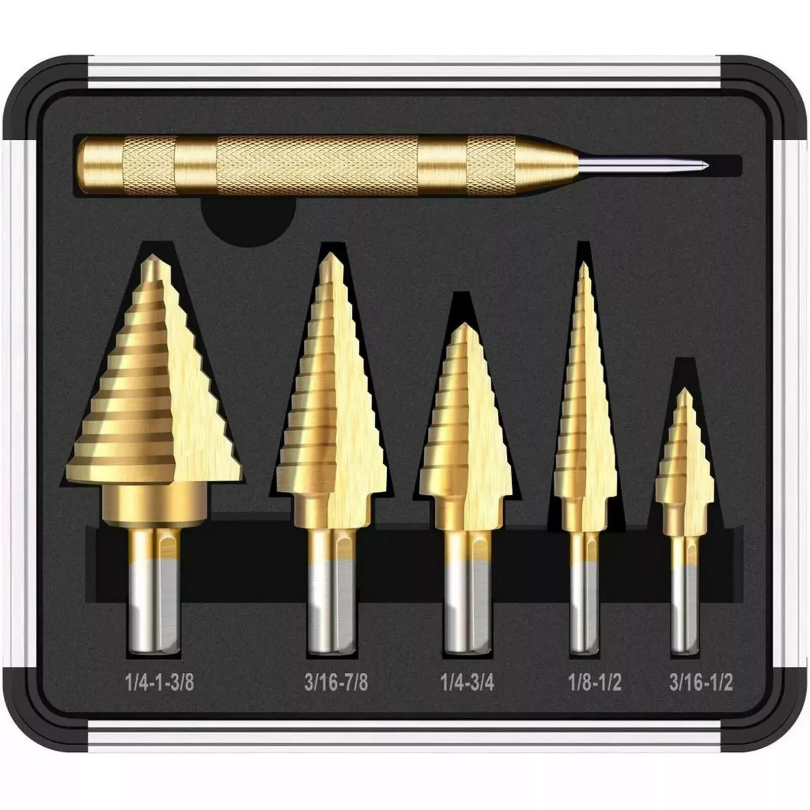 HSS 6PCS Titanium Step Drill Bit Set with Automatic High Speed Steels