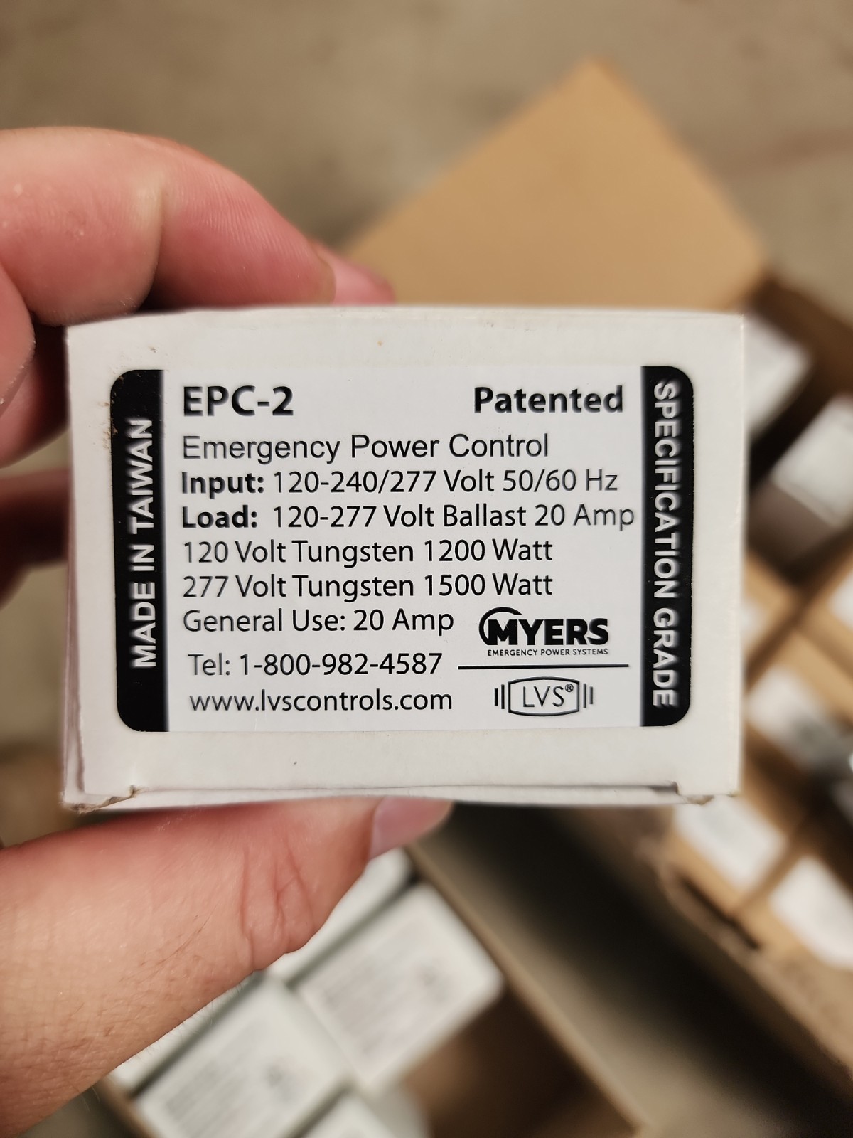 LVS CONTROLS EPC-2 EMERGENCY LIGHTING POWER CONTROL, 20A, 120/277V, 1200/1500W