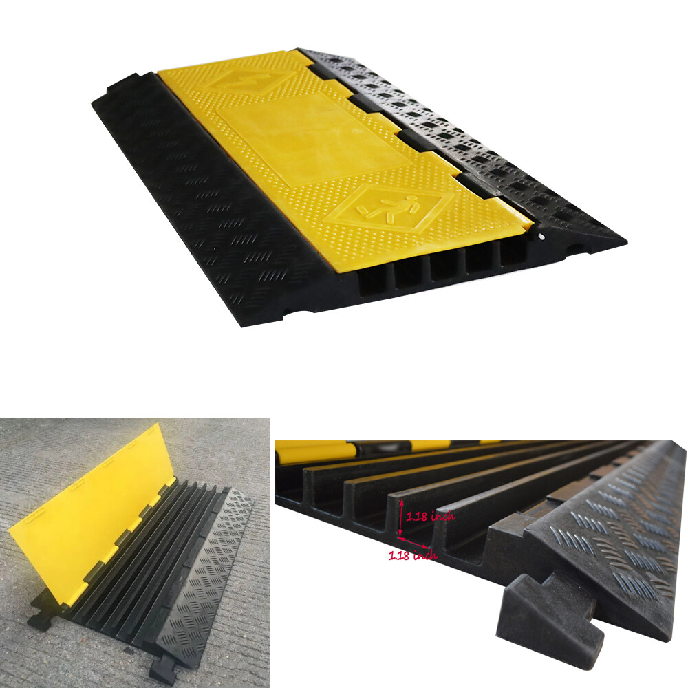 36" Long 19.7" wide 5 Channels Cable Wire Cover Protector Rubber Ramp speed bump