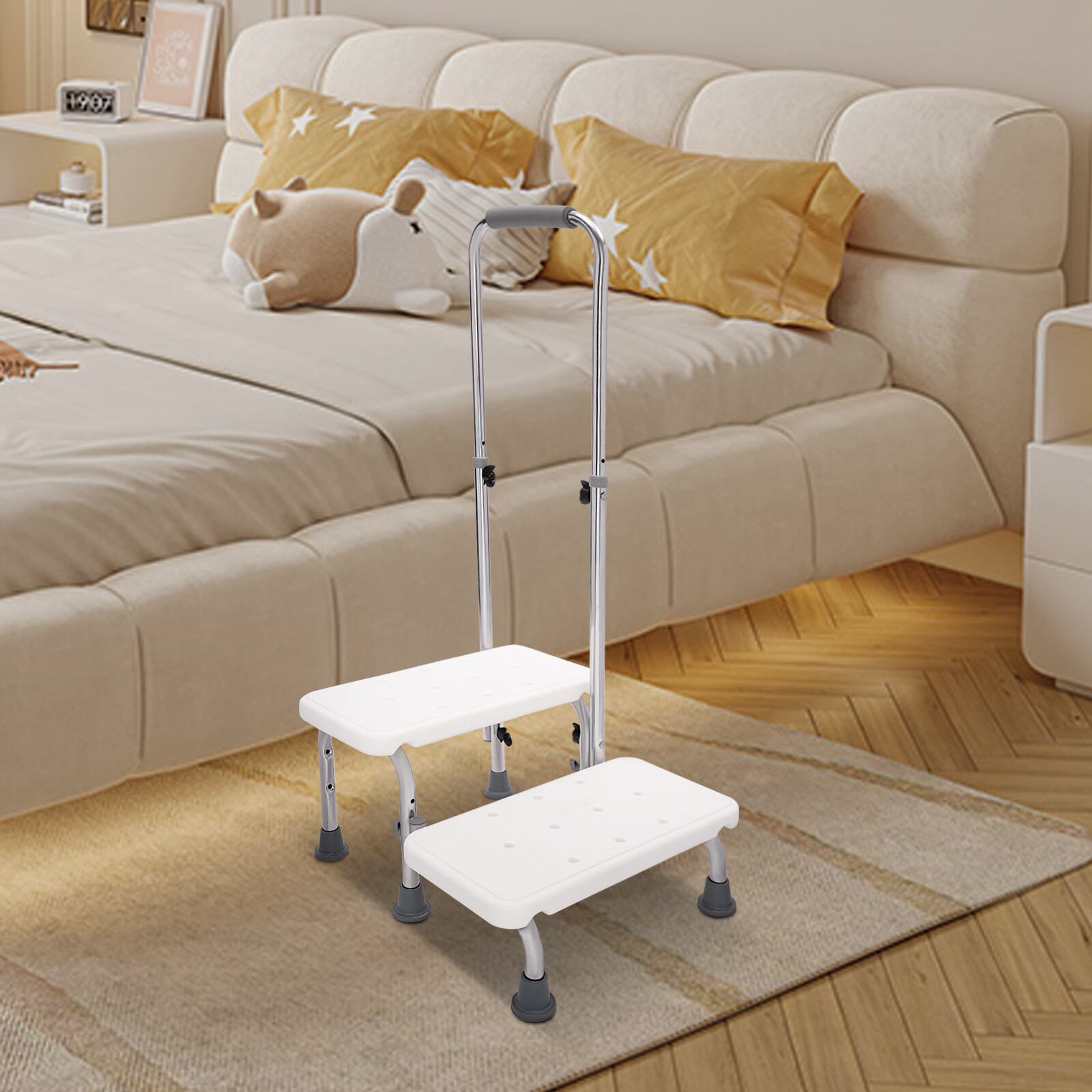 Durable 2-Steps Footstool for Seniors with Adjustable Handle and Non-Slip Design
