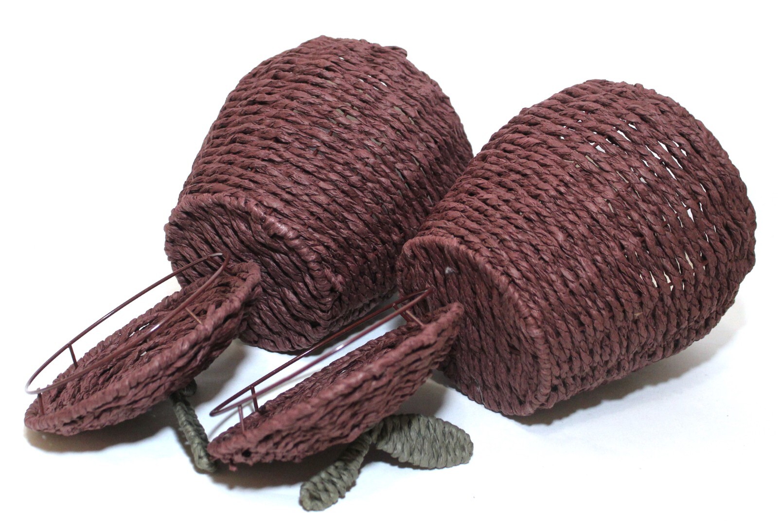 Woven Grass Basket Canisters 8" Tall Apple Shape Set 2