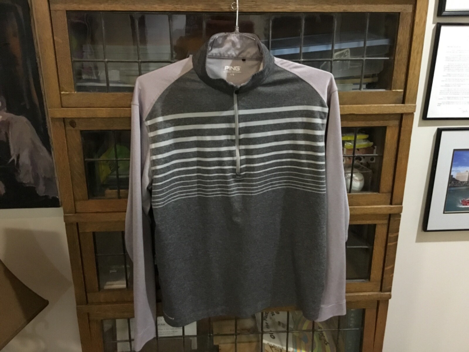 PING Golf 1/4 Zip L/S Lightweight Gray Striped Performance Pullover SZ L - Cool
