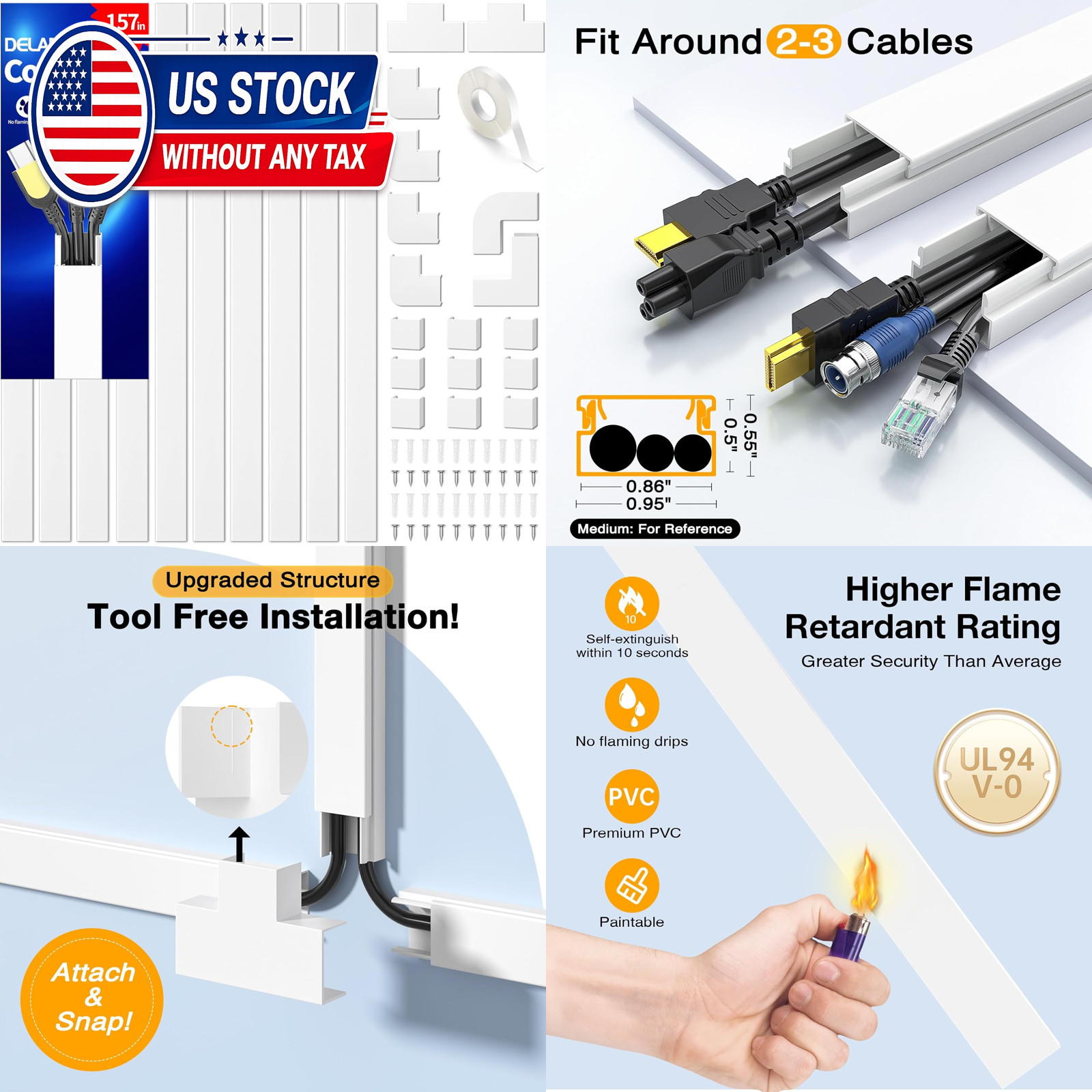 Cord Hider, 157in Wire Covers for Cords on Wall, Premium Cable Hider Cord Covers