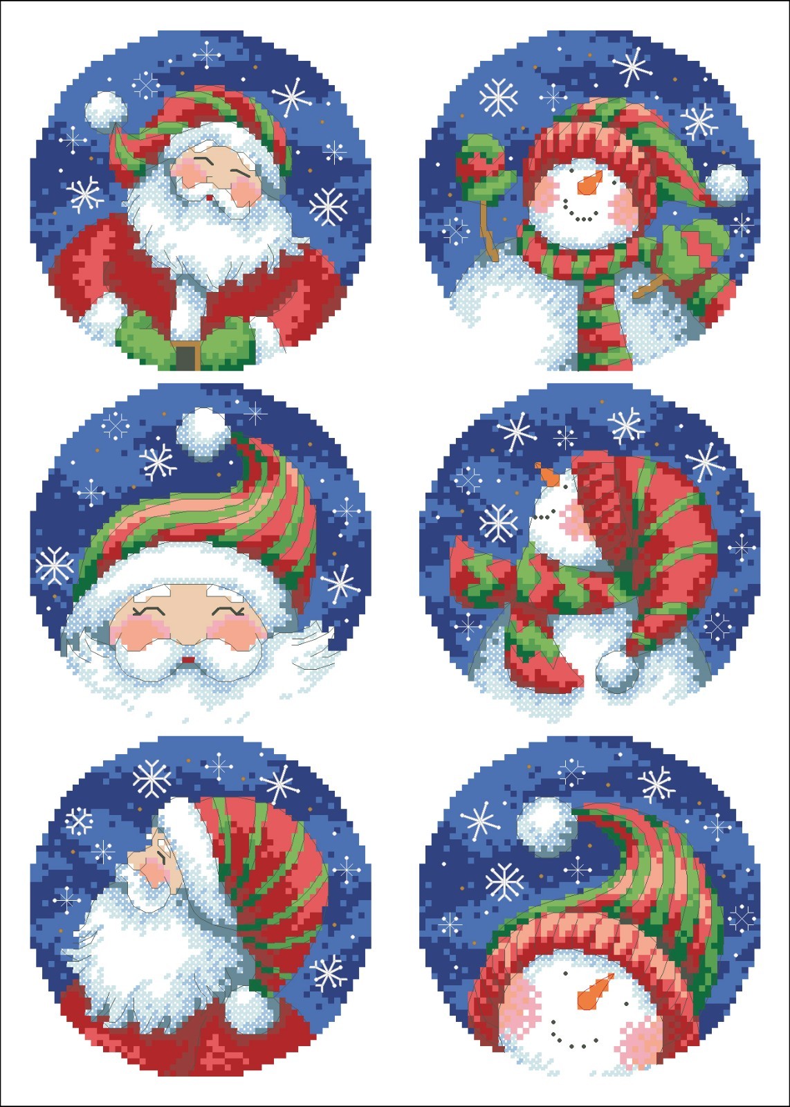 Cross Stitch Pattern Christmas Ornaments Santa Claus Snowman Holiday Decor