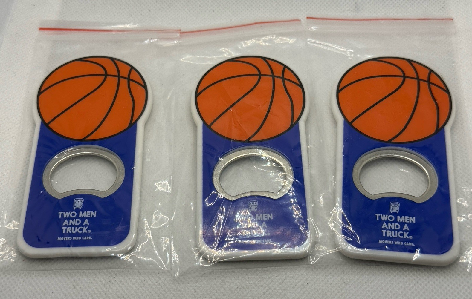 Two Men and a Truck March Madness Beer Bottle Opener Basketball Magnet X3 NEW