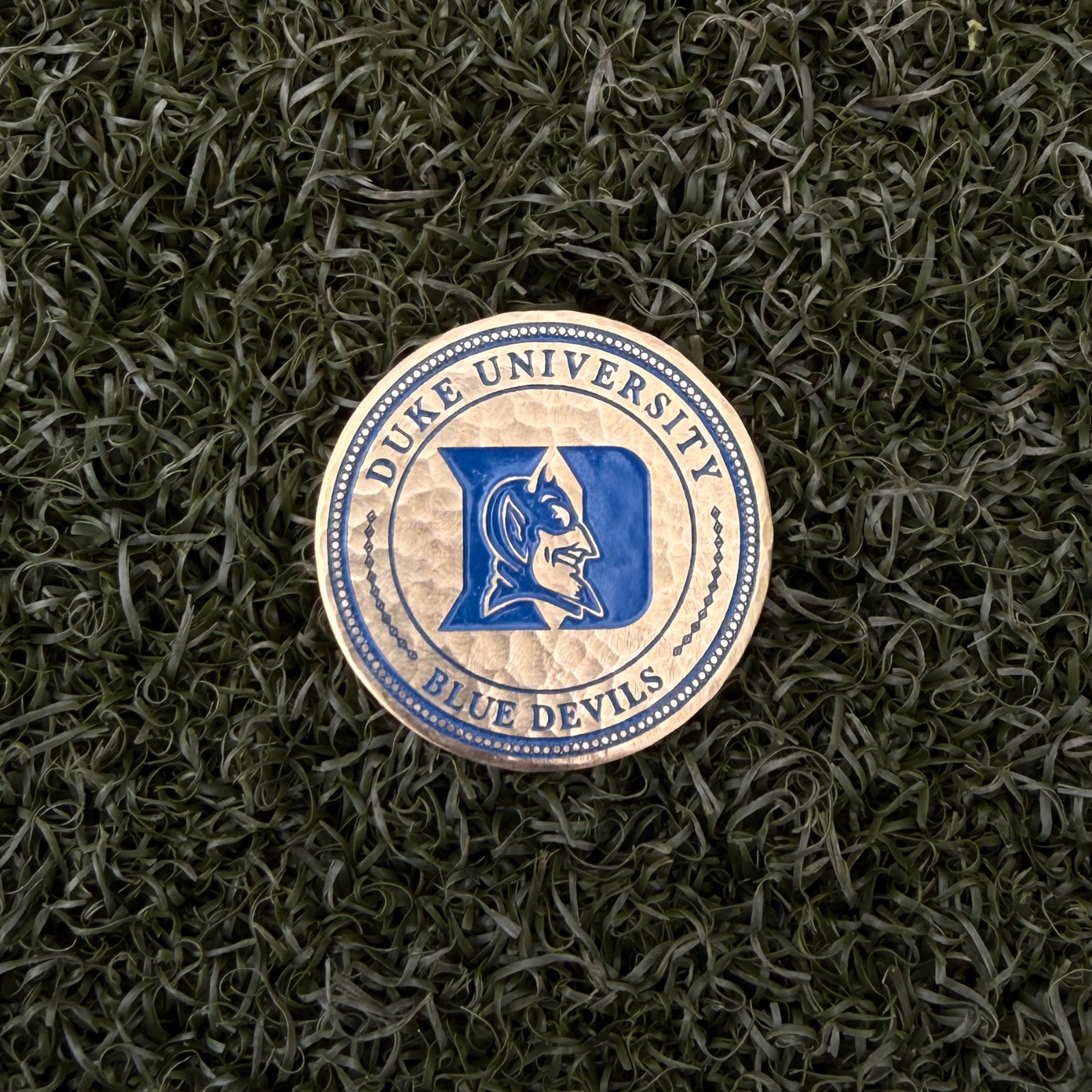 Custom 'Duke Blue Devils' Golf Ball Marker Hand-Hammered and Engraved