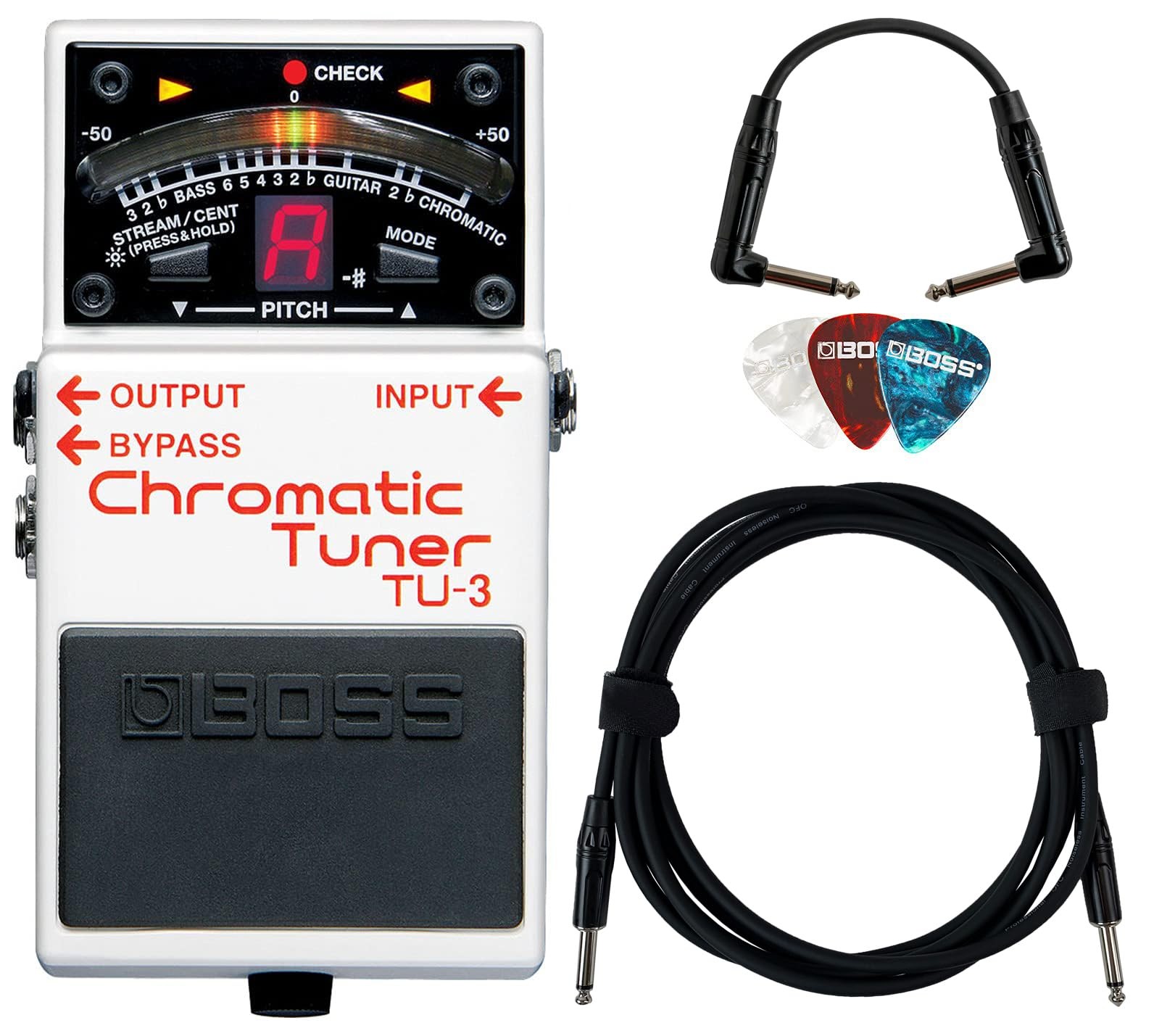 Boss TU 3 Chromatic Tuner Pedal Bundle Cable Picks