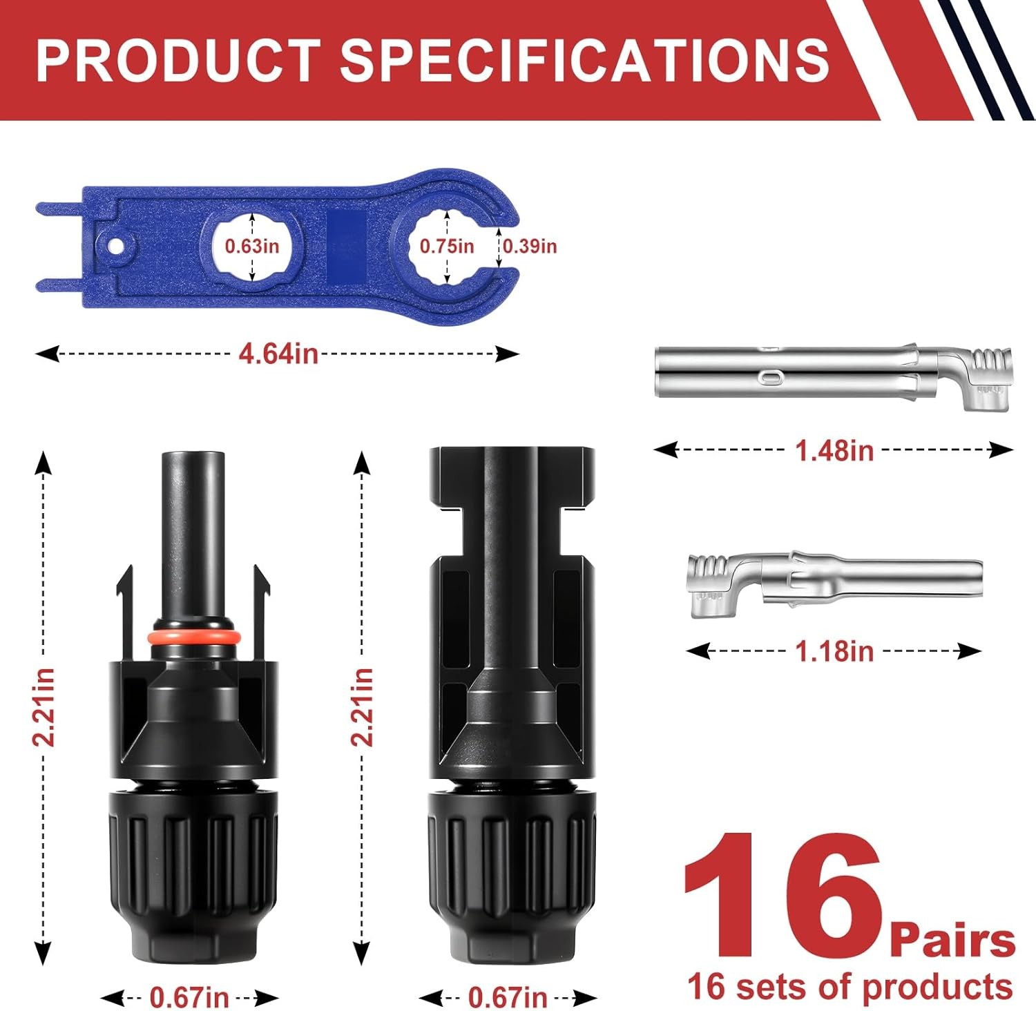 32PCS MC4 Solar Panel Connectors 1000V 30A IP67 10AWG Kit