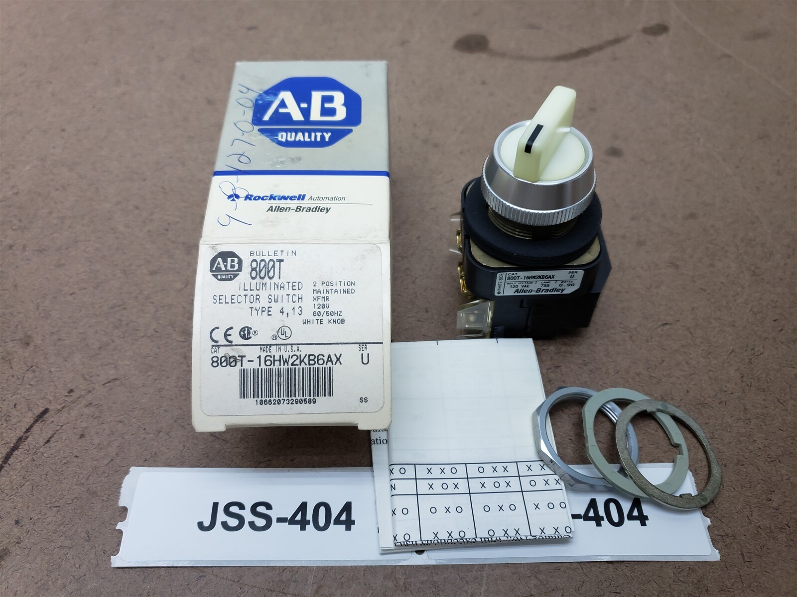 Allen Bradley 800T-16HW2KB6AX Ser U Illuminated 2 Pos Selector Switch NIB OS
