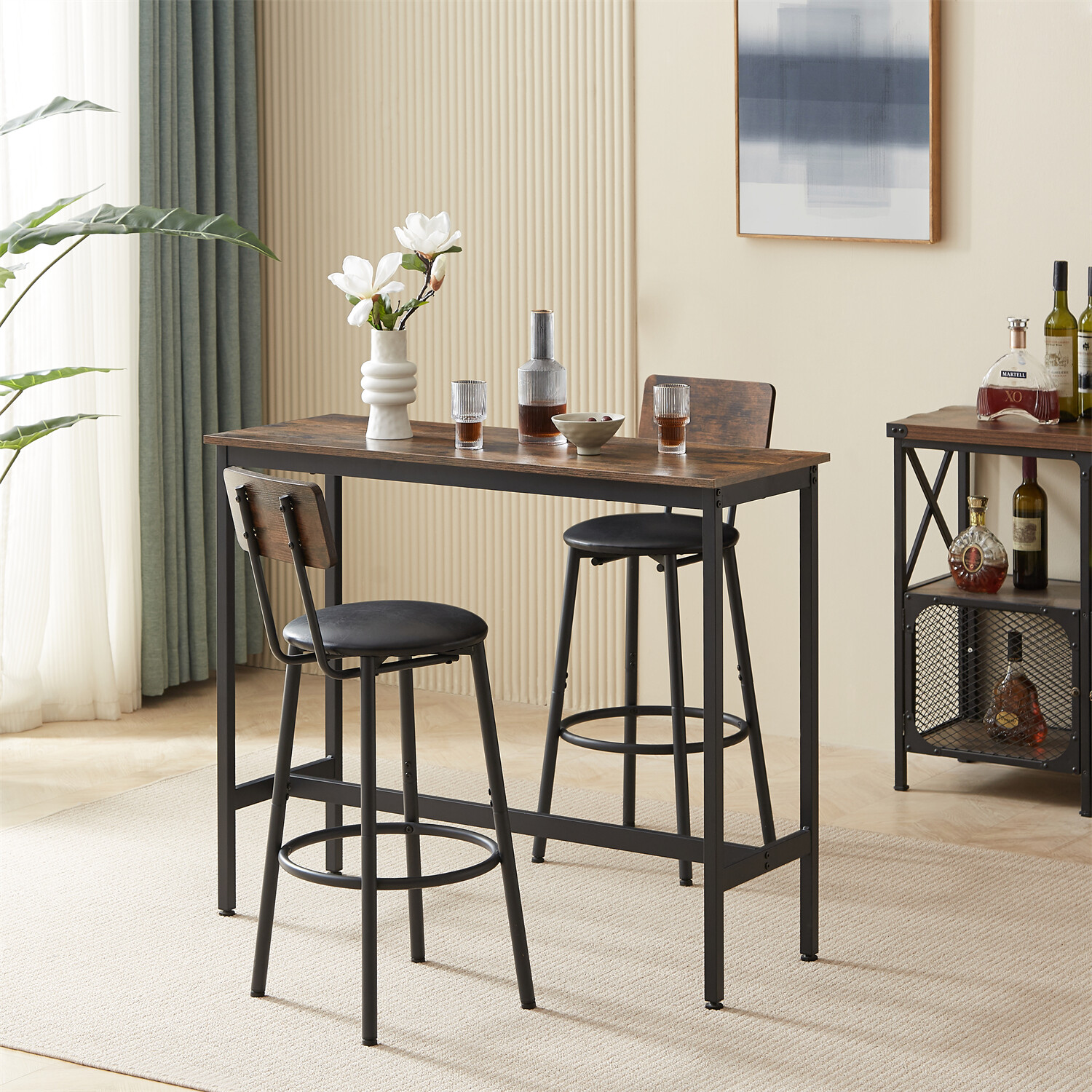 3/5 Piece Bar Table Set Counter Height Kitchen Dining Pub Table with Bar Stools