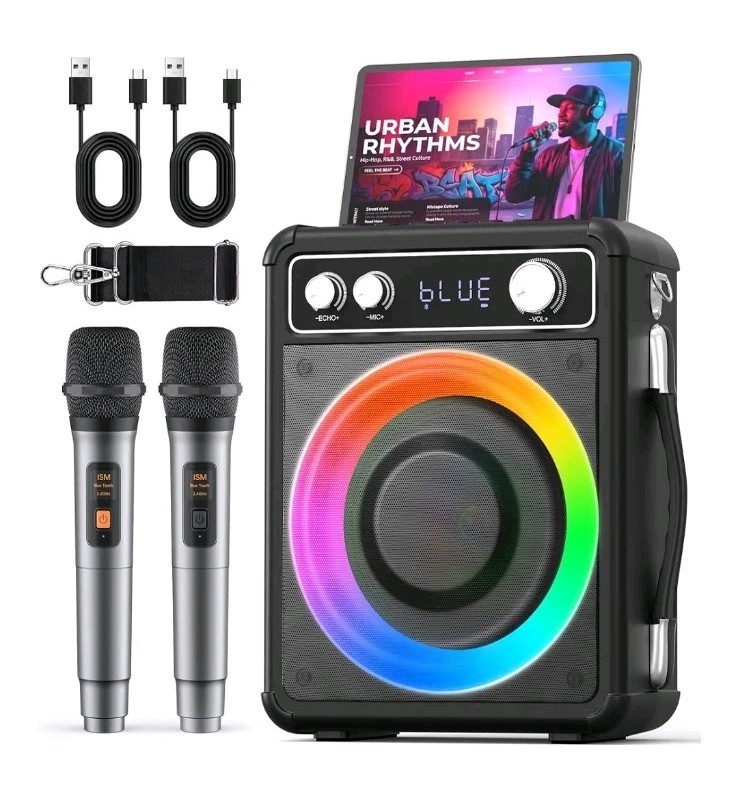 VOSOCO Karaoke Machine with 2 Wireless Microphones, Portable Bluetooth...