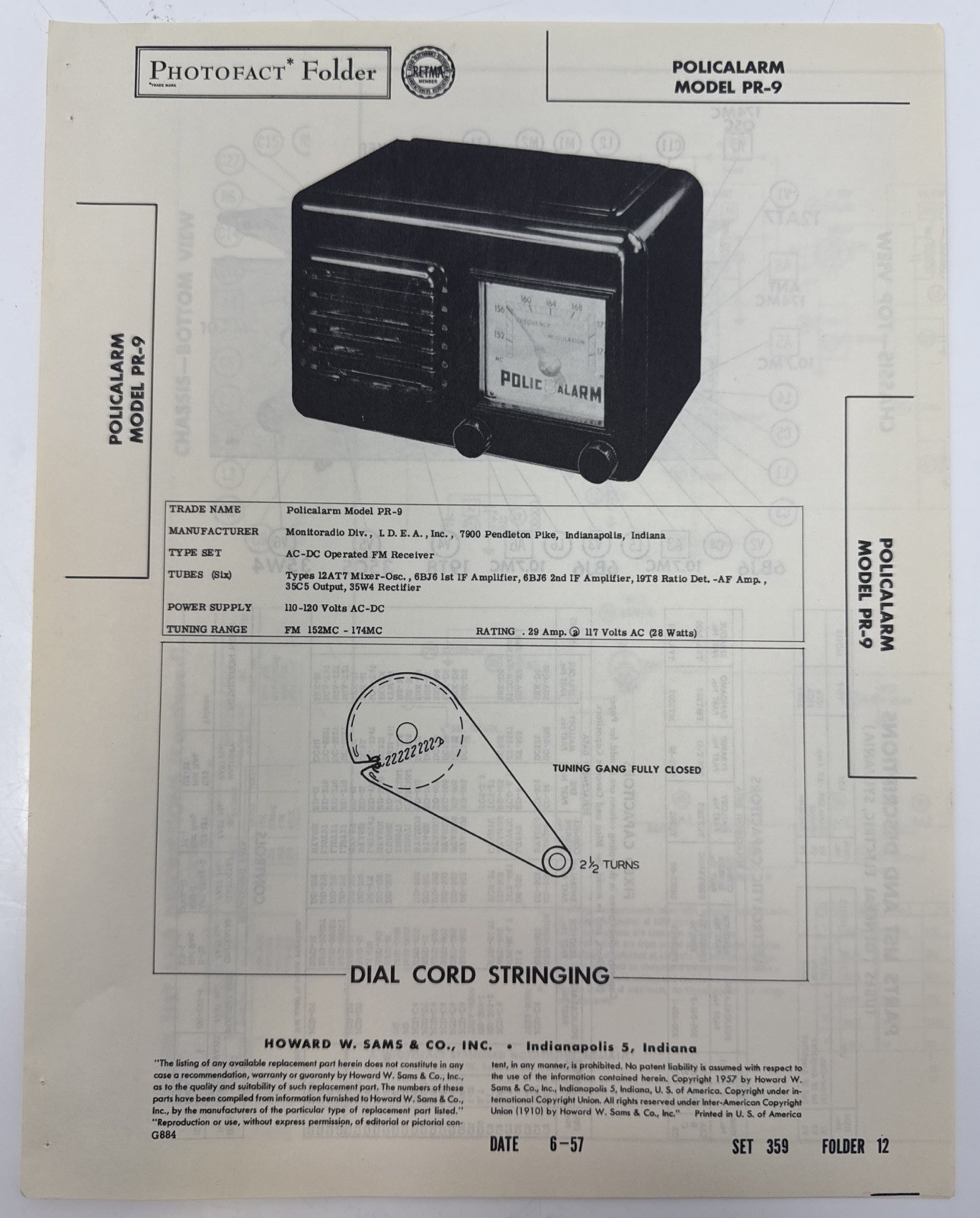 Vintage 1957 SAMS PHOTOFACT - Pholicalarm Model PR-9