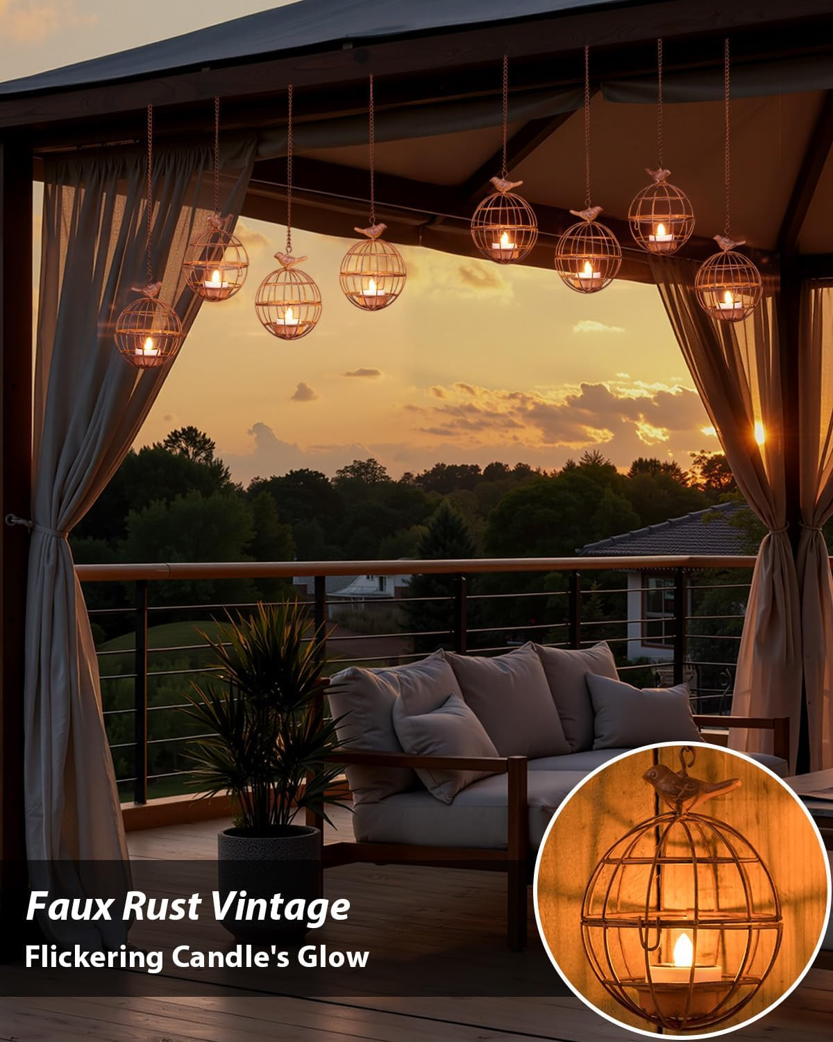 4 Pack Solar Hanging Lantern Lights Outdoor Birdcage Patio Decor