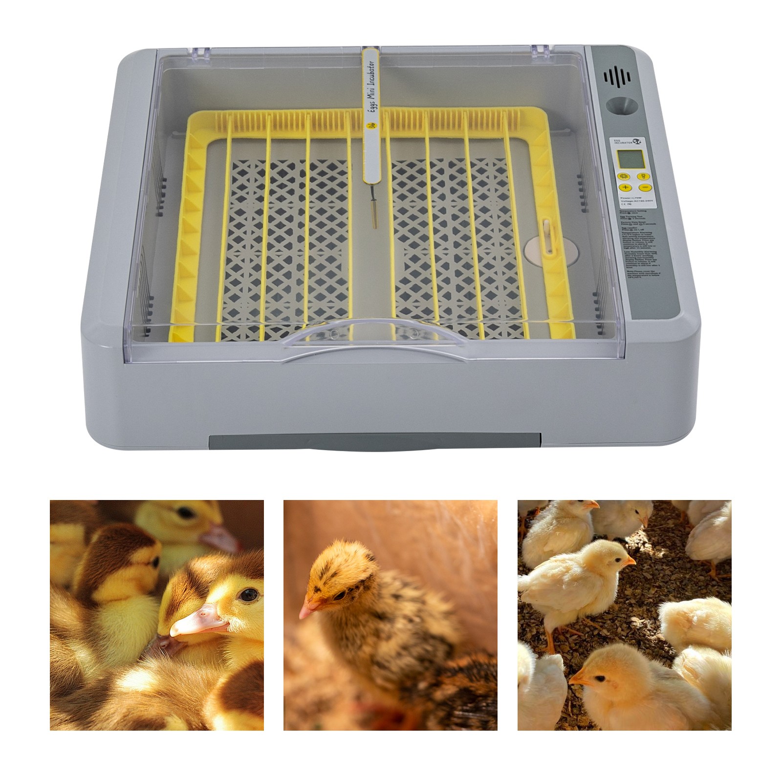 Egg Incubator 36 Eggs Gray Digital Poultry Hatcher Machine LED Display 70W