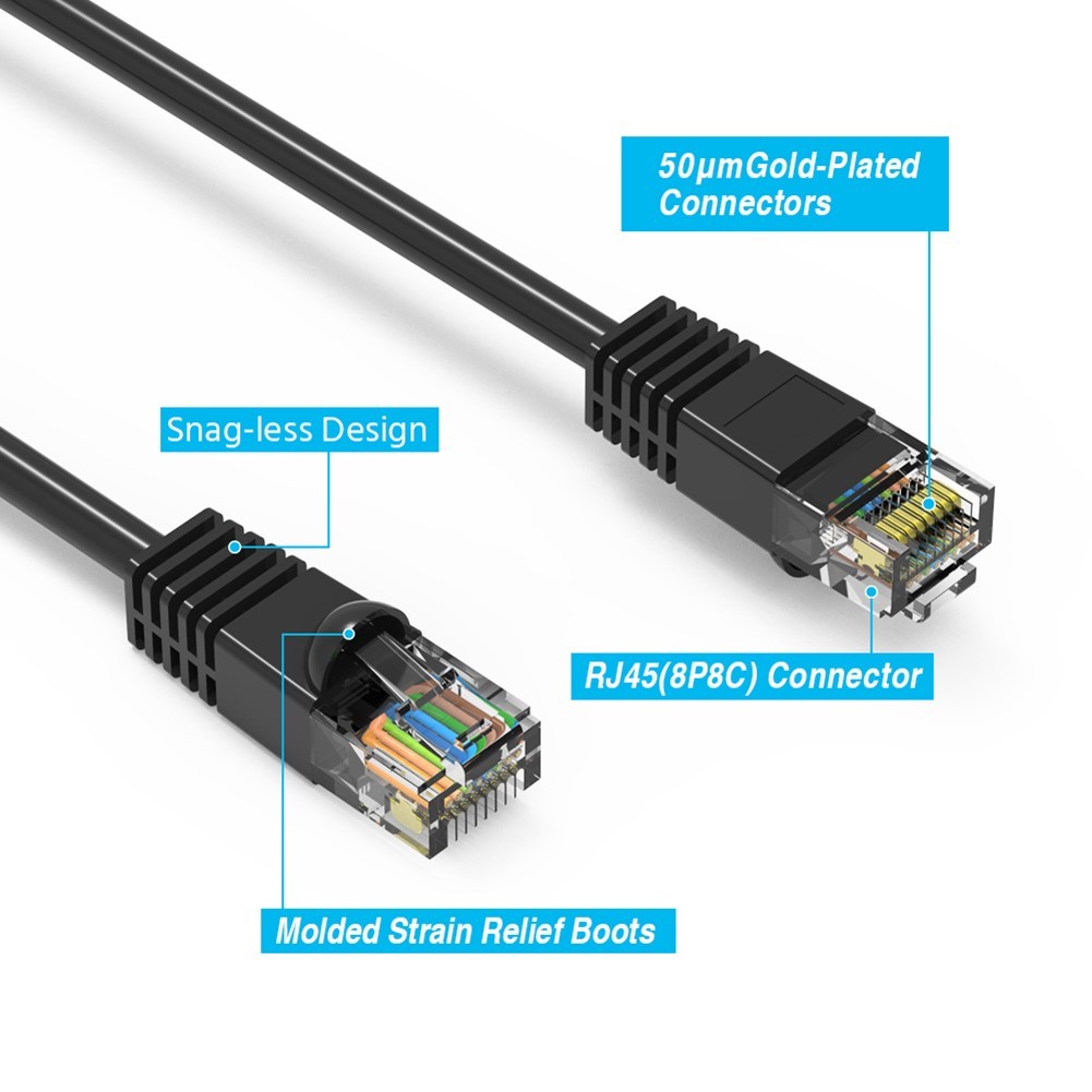 175FT Cat5E RJ45 Network LAN Ethernet UTP Patch Cable Booted Gold 24AWG Black