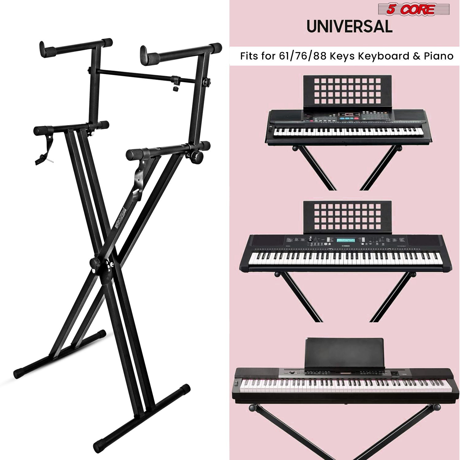 5Core 2Tier Keyboard Stand Double X Style Adjustable Electric Piano Riser Holder