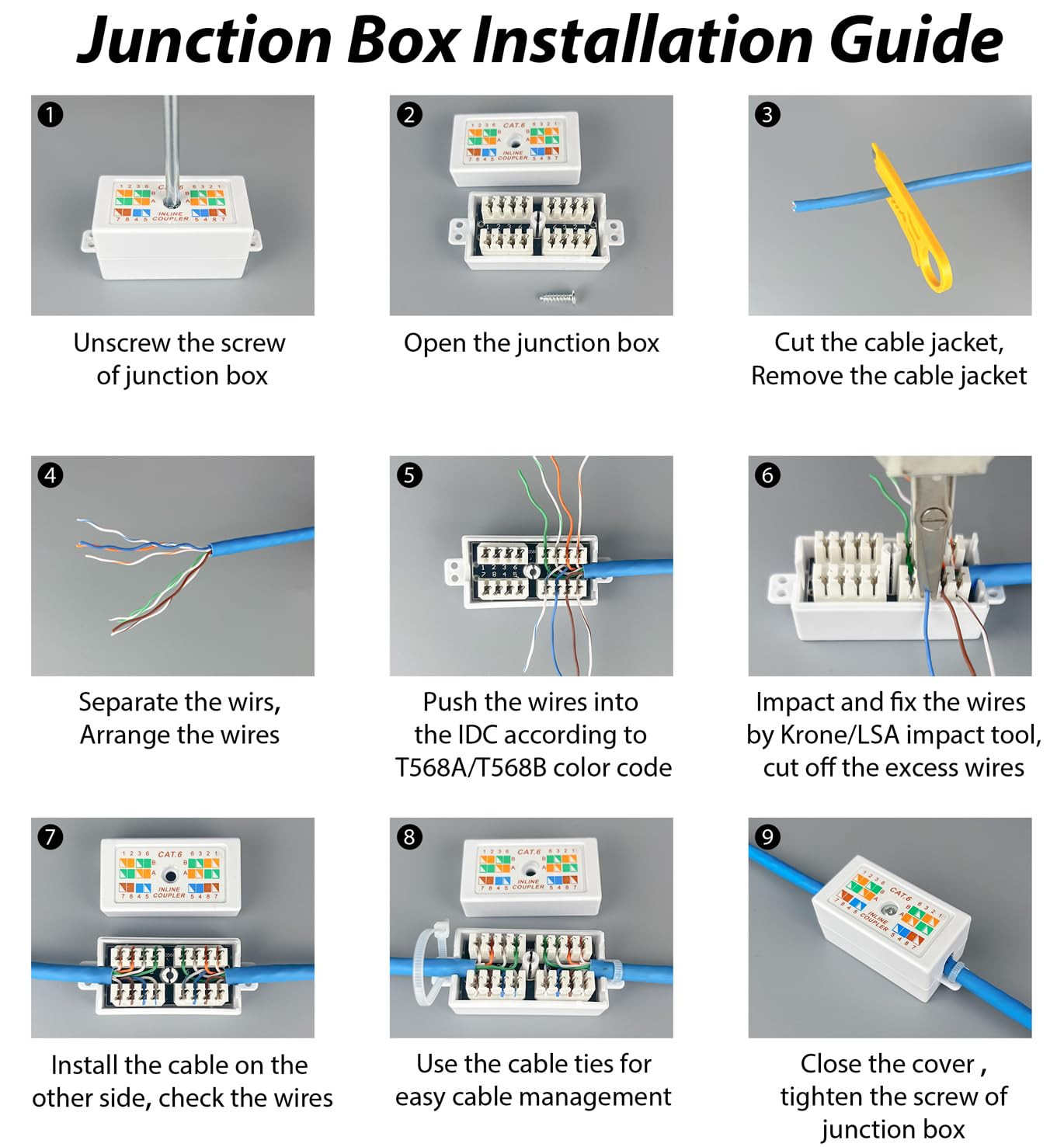 Cat 6 Junction Box 5 Pack Cat5E Splice Connector Unshielded, Punch down Type