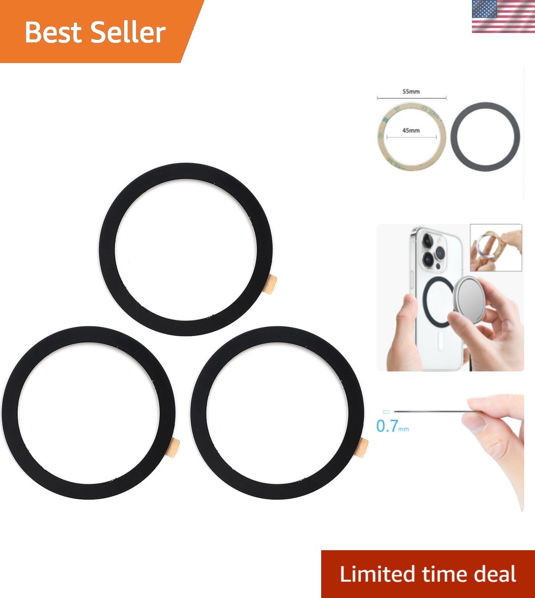 Durable Universal Magnetic Adapter Ring for Secure Phone Mounting - 3 Count