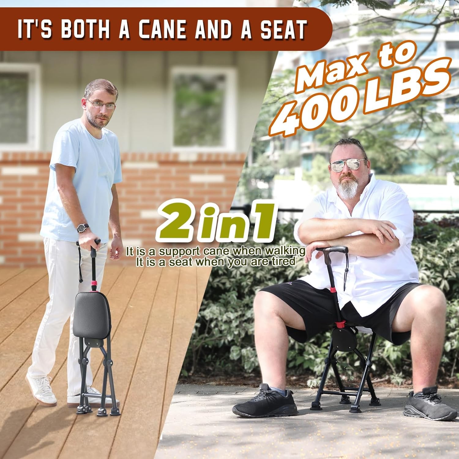Hold 400 lbs Folding Canes with Seat, Allows Durability While Walking