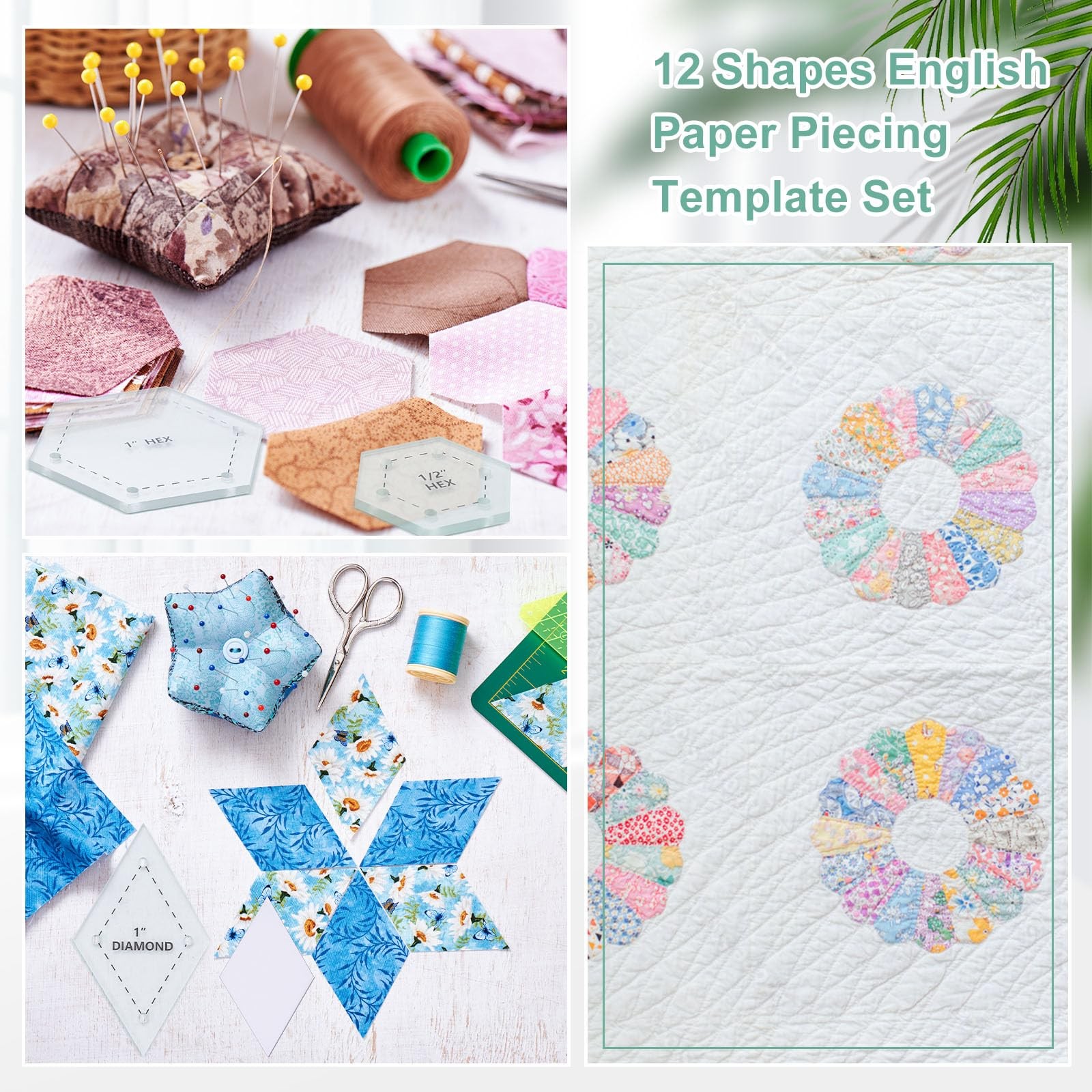612 Pcs Patchwork Paper EPP English Piecing Supplies 12 Shapes Acrylic Templa...