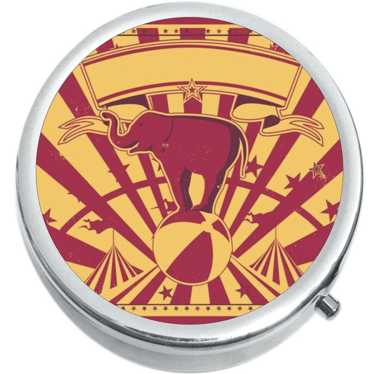 Red Gold Circus Elephant Medicine Vitamin Pill Box