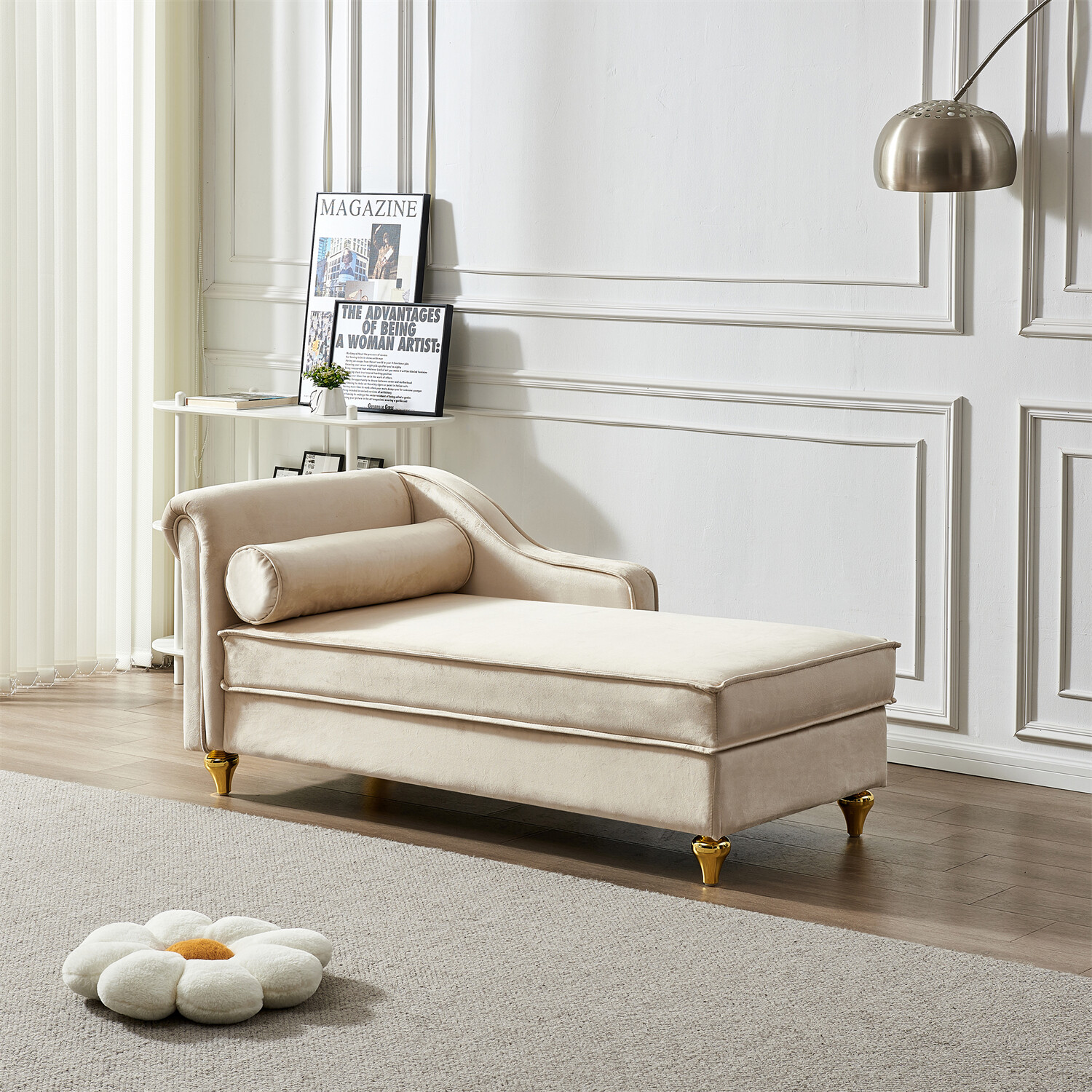 Modern Chaise Lounge Chair Velvet Sleeper Lounge Sofa Couch w/ Storage