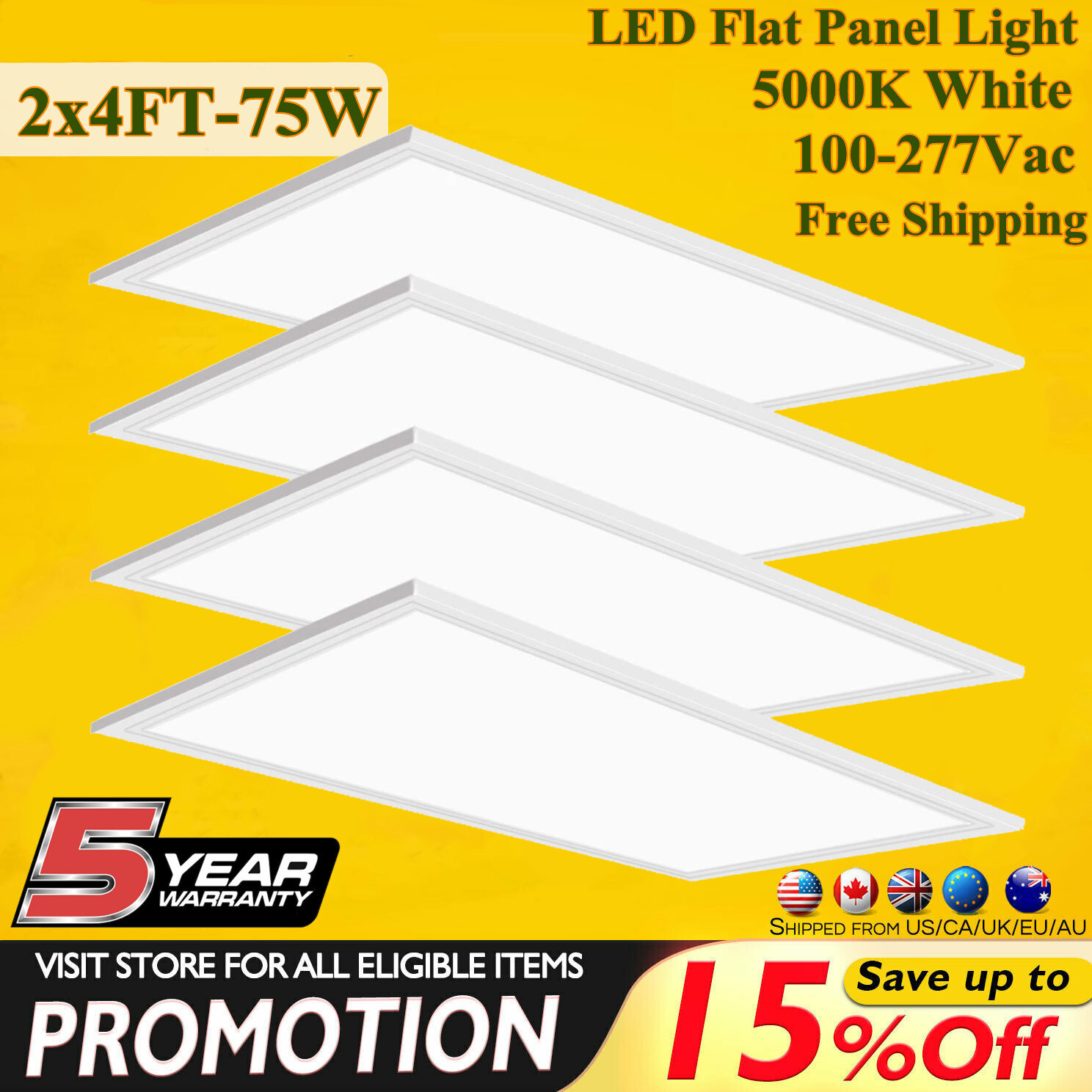 2x4Ft LED Flat Panel Lights, 75W,5000K, Recessed Edge-Lit Troffer Fixture,4-Pack