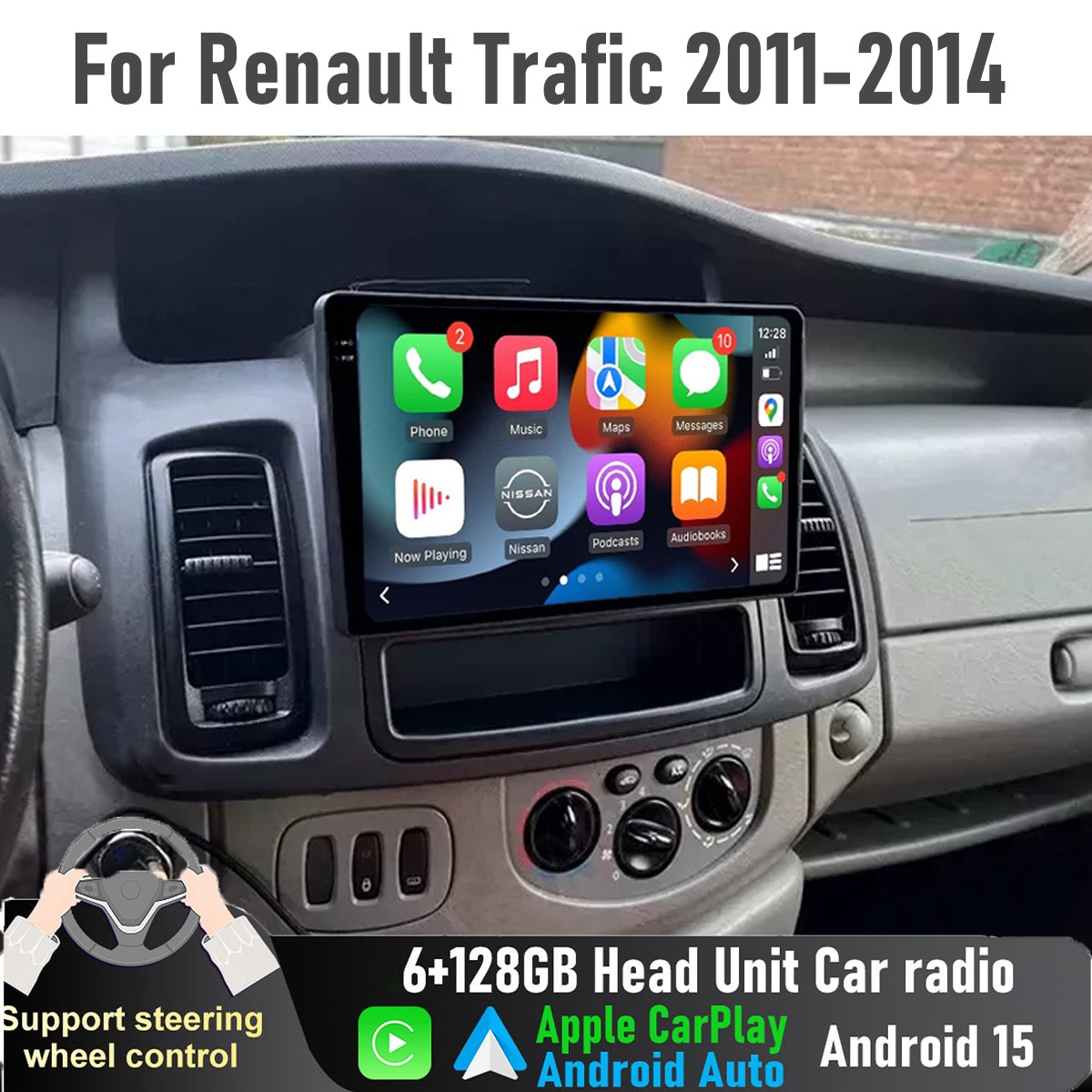 10'' Apple CarPlay Auto 6+128GB Head Unit Car radio For Renault Trafic 2011-2014