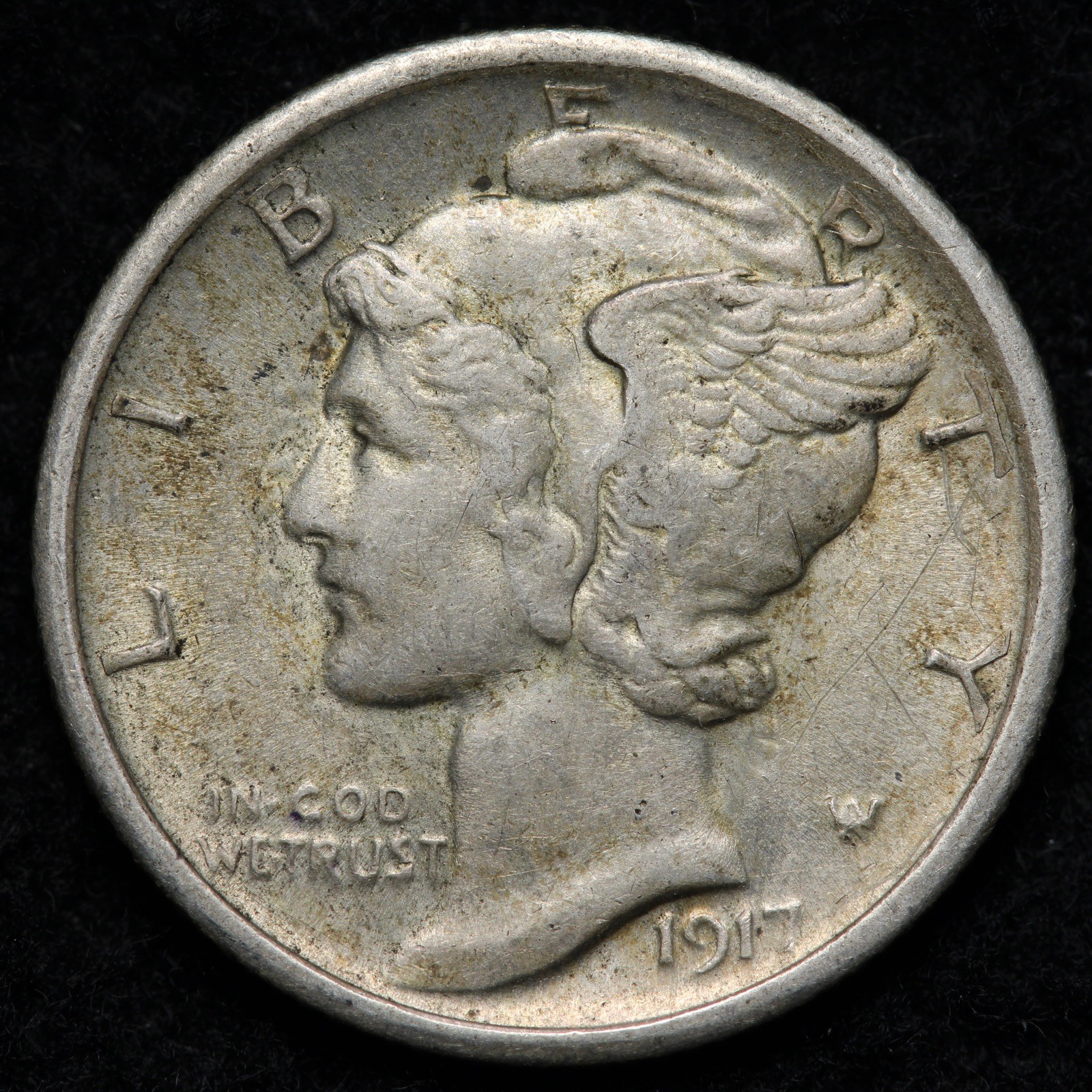 1917 Mercury Silver Dime AU E329 DACP