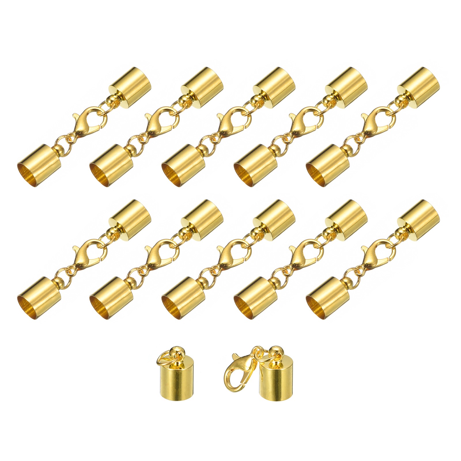10Sets 7mm Leather Cord End Caps with Lobster Claw Clasps, Gold Tone