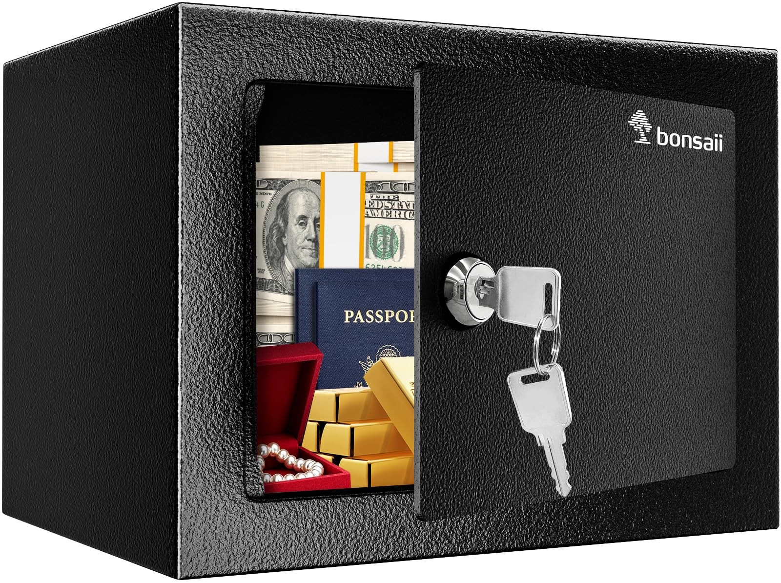 Bonsaii Safe Box with Key Lock, Steel Security Lock Box, 0.23 Cubic Feet,...